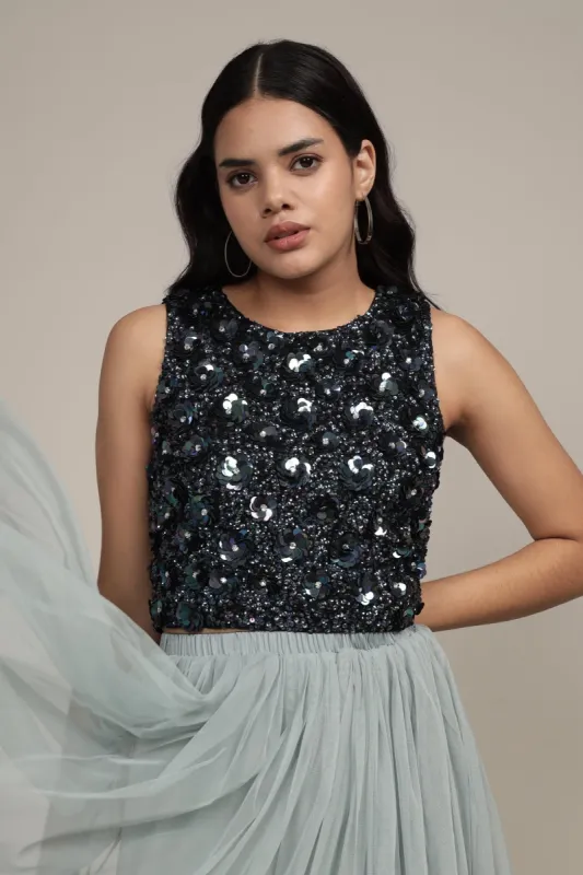 Hazel Top in Black Iridescent sold by Lace & Beads