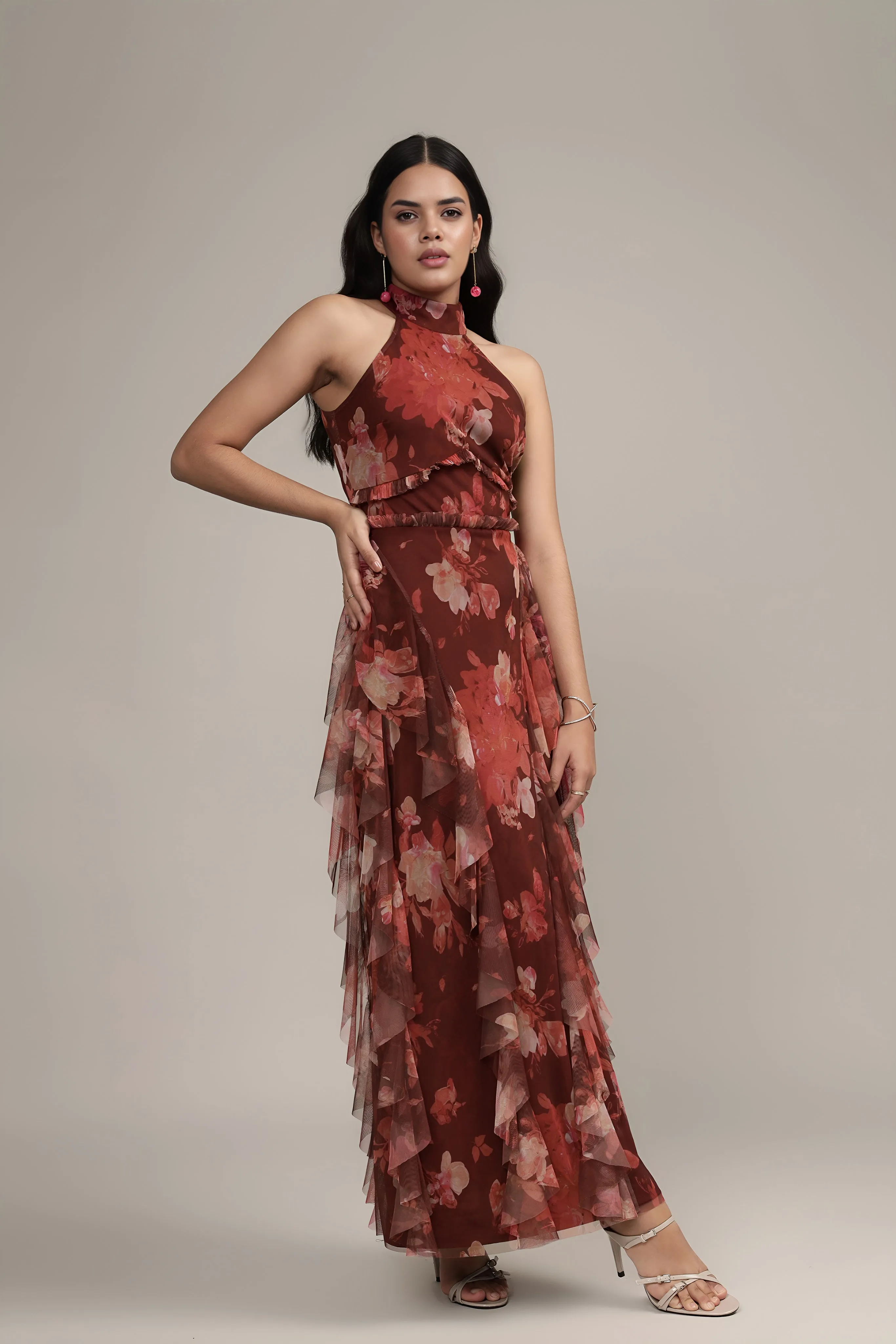 Marilyn Maxi in Deep Red Floral sold by Lace & Beads product image thumbnail 3