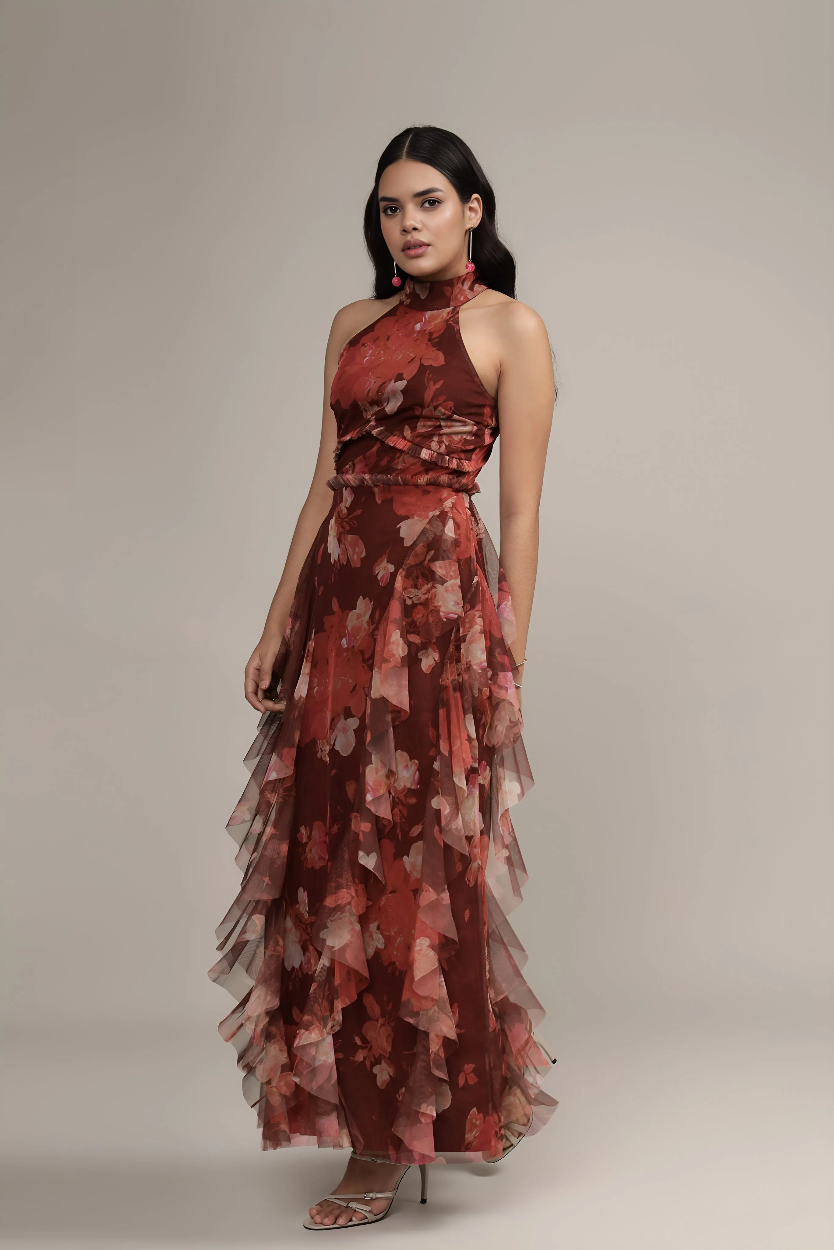 Marilyn Maxi in Deep Red Floral sold by Lace & Beads product image thumbnail 4