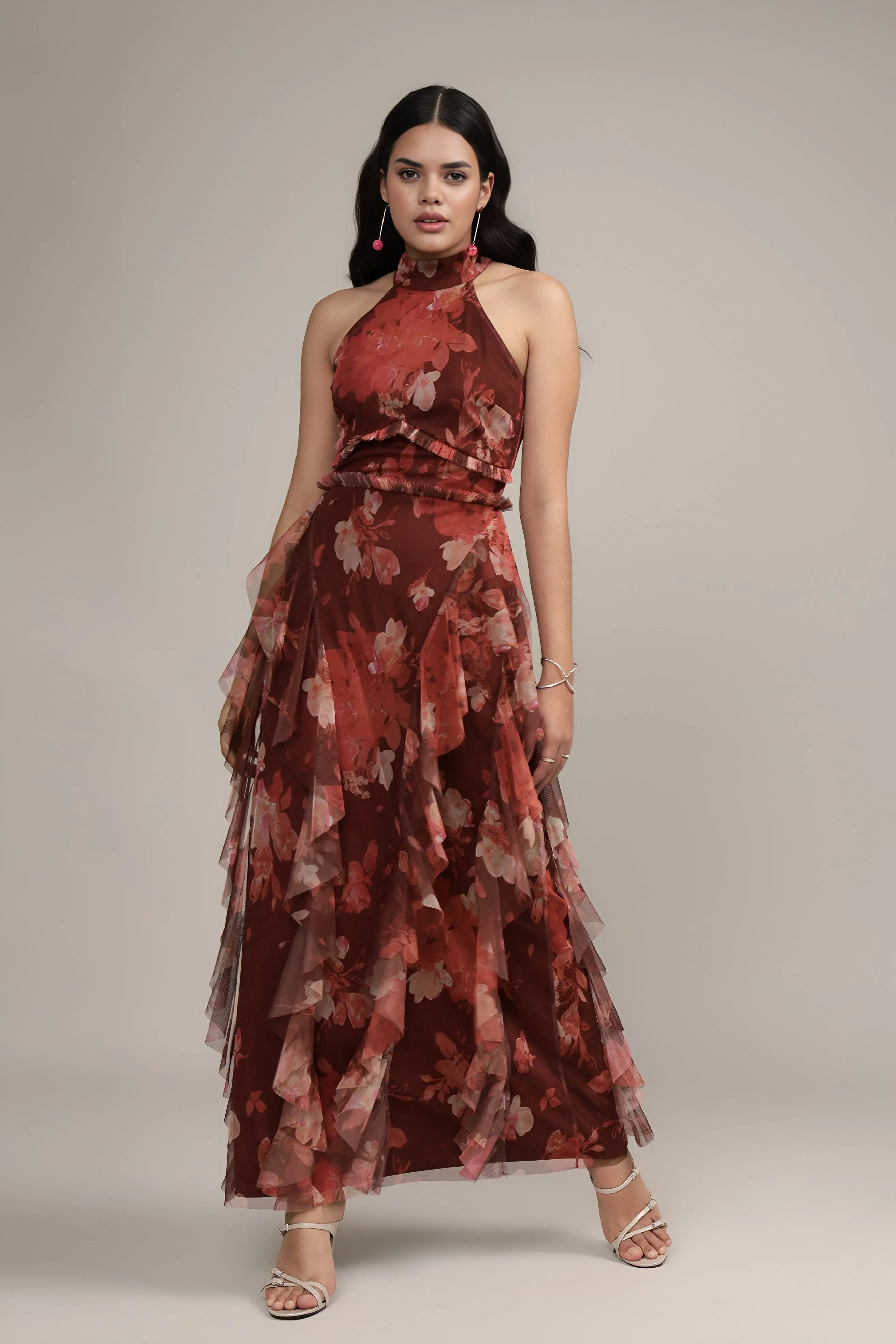 Marilyn Maxi in Deep Red Floral sold by Lace & Beads