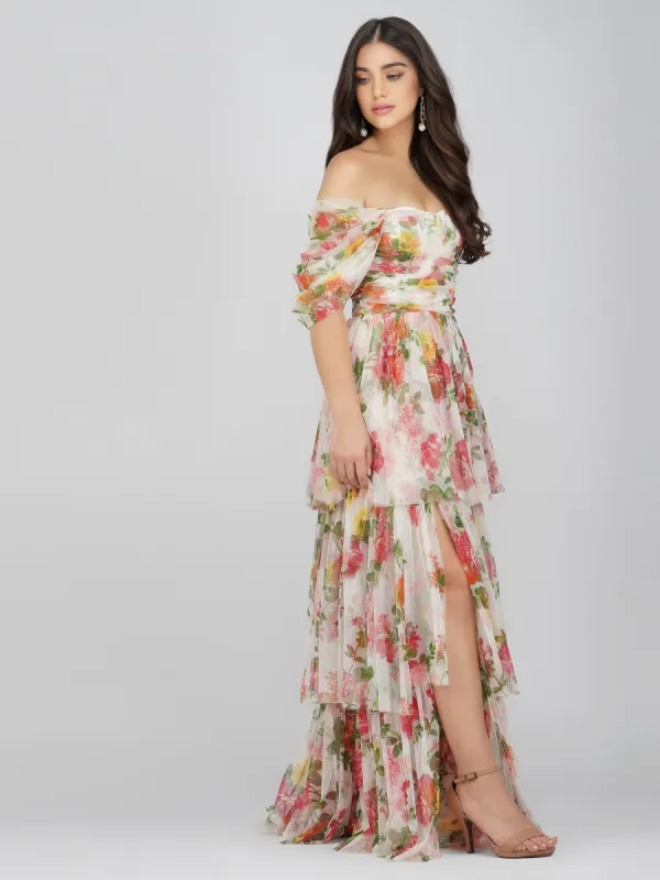 Sydney Tulle Maxi Dress in Bright Floral sold by Lace & Beads