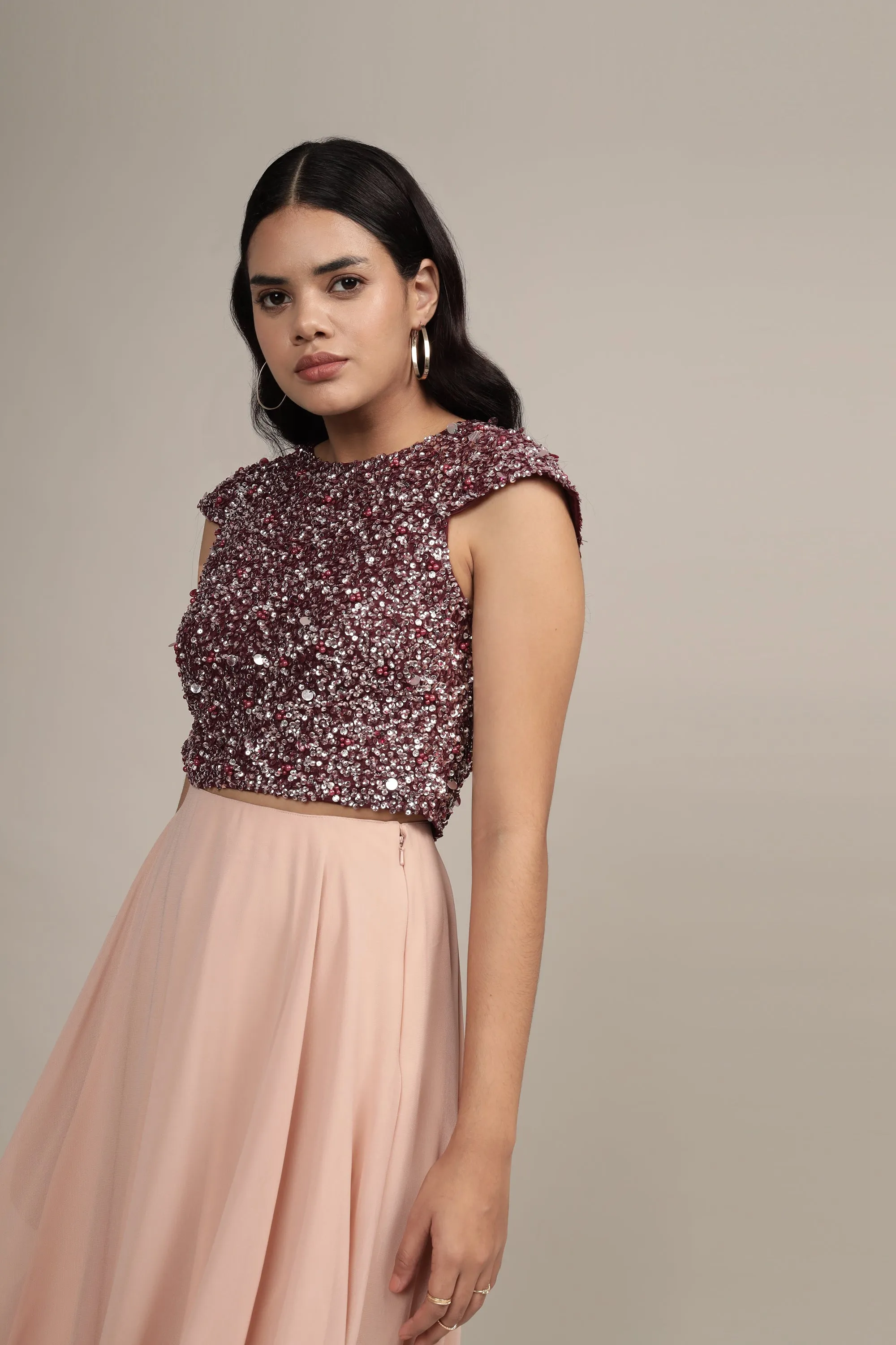 Pica Embellished Top in Burgundy sold by Lace & Beads product image thumbnail 5