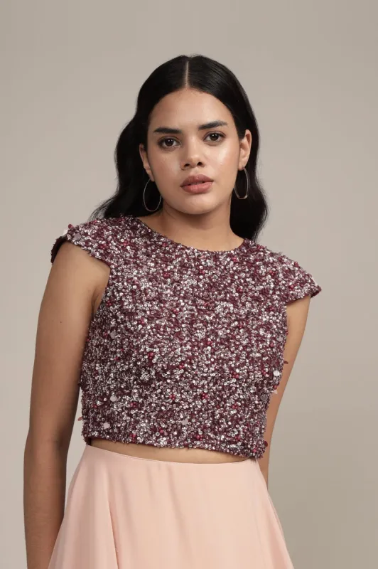 Pica Embellished Top in Burgundy sold by Lace & Beads