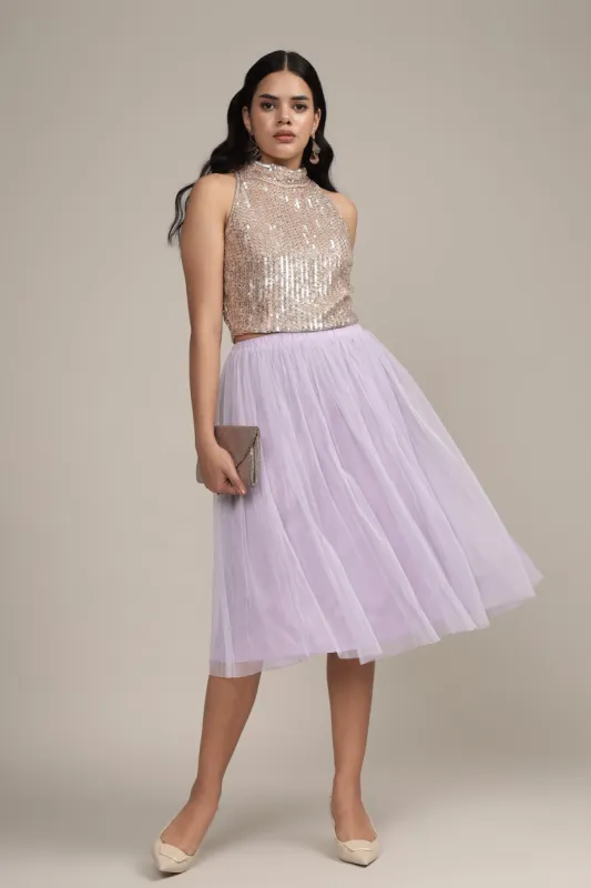 Merlin Lilac Tulle Midi Skirt sold by Lace & Beads