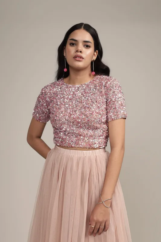 Priya Picasso Embellished Top in Mauve sold by Lace & Beads