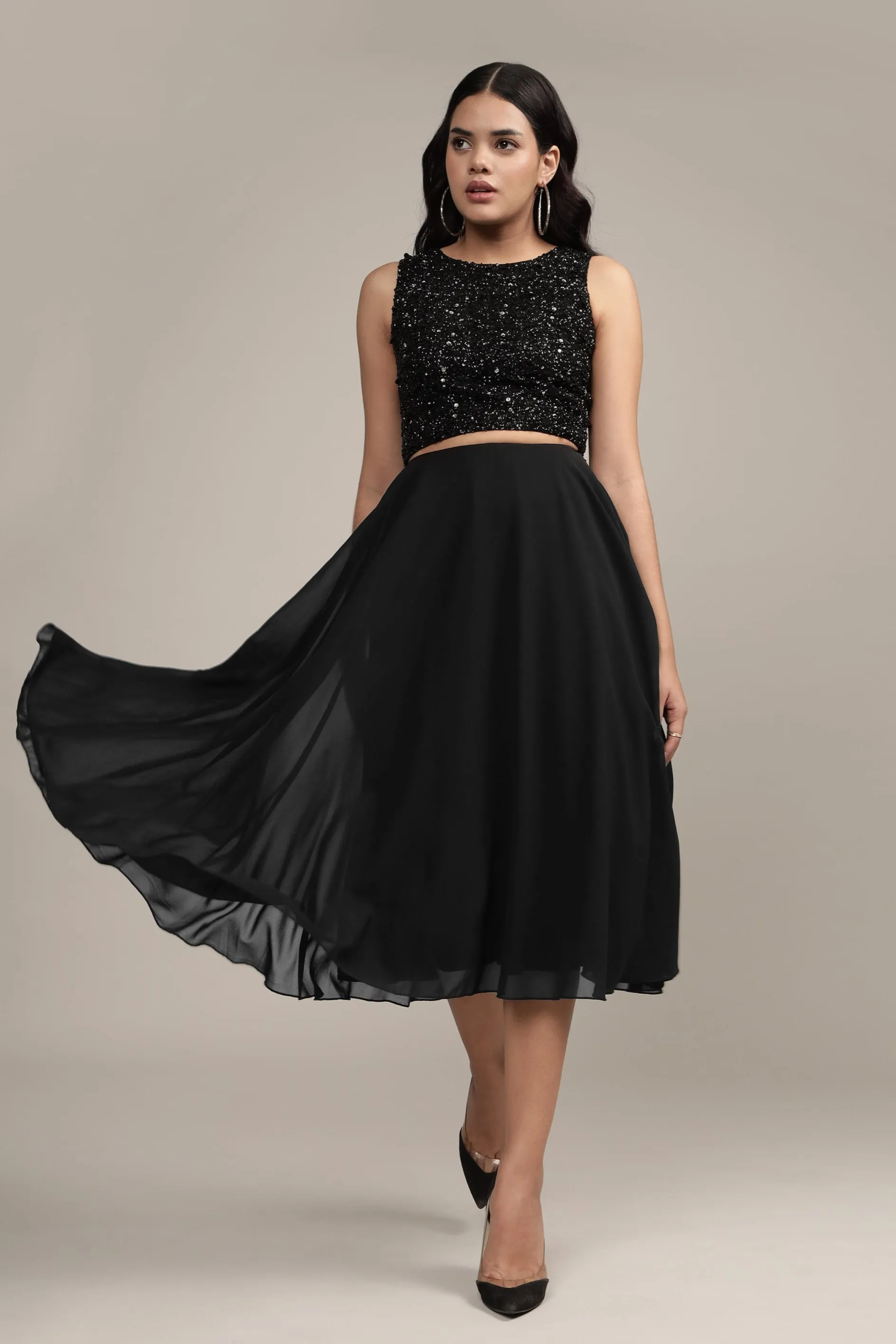 Skye Midi Skirt in Black sold by Lace & Beads