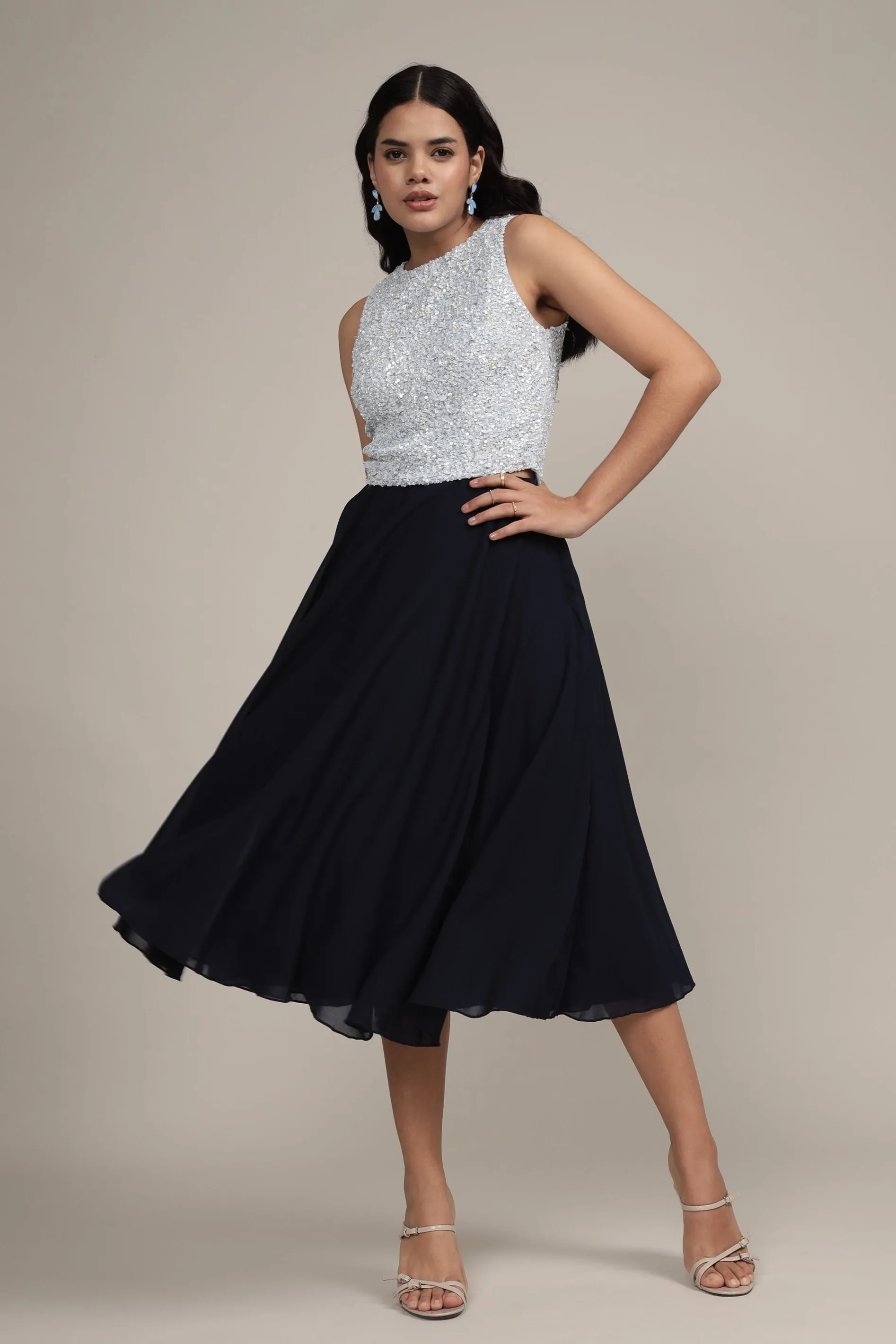 Skye Midi Skirt in Navy sold by Lace & Beads
