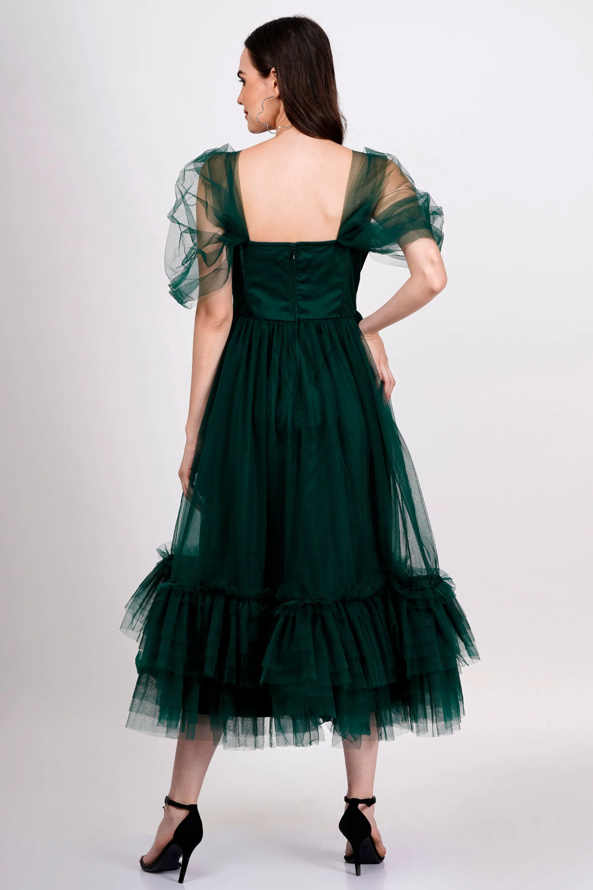 Jayne Emerald Green Tulle Midi Dress sold by Lace & Beads product image thumbnail 5