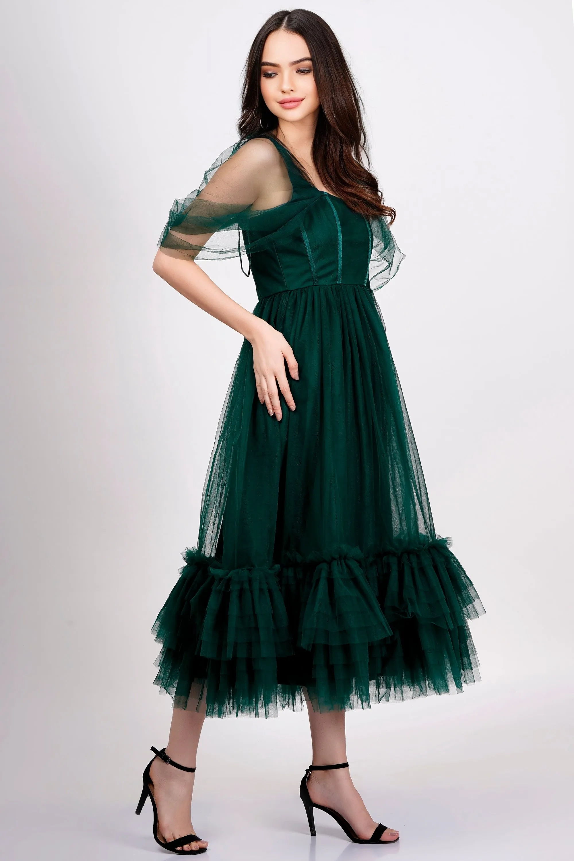 Jayne Emerald Green Tulle Midi Dress sold by Lace & Beads product image thumbnail 4
