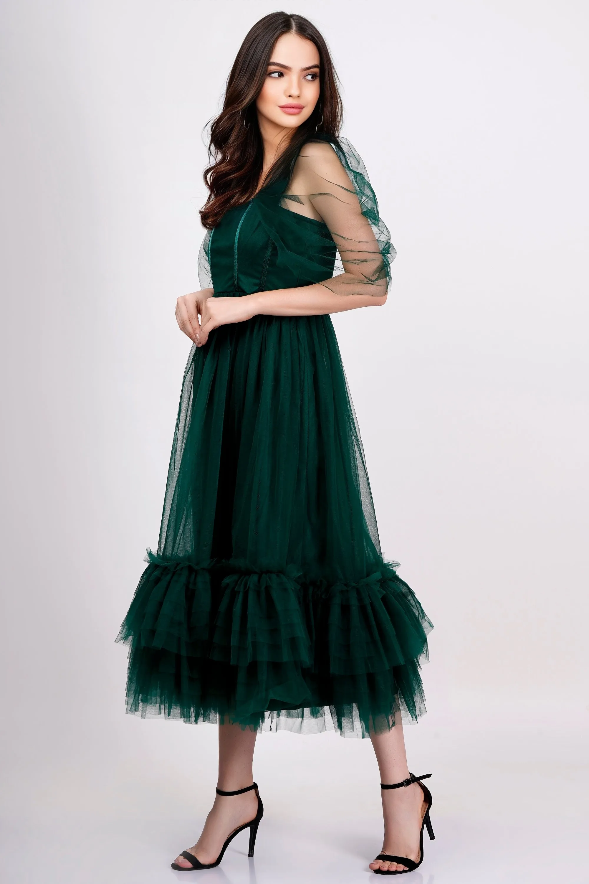 Jayne Emerald Green Tulle Midi Dress sold by Lace & Beads product image thumbnail 2