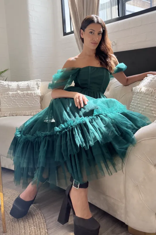 LENA Bandeau Bow Sequin & Velvet Midi Dress in Emerald Green | Parallel LENA Bandeau Bow Sequin & Velvet Midi Dress in Emerald Green | Parallel