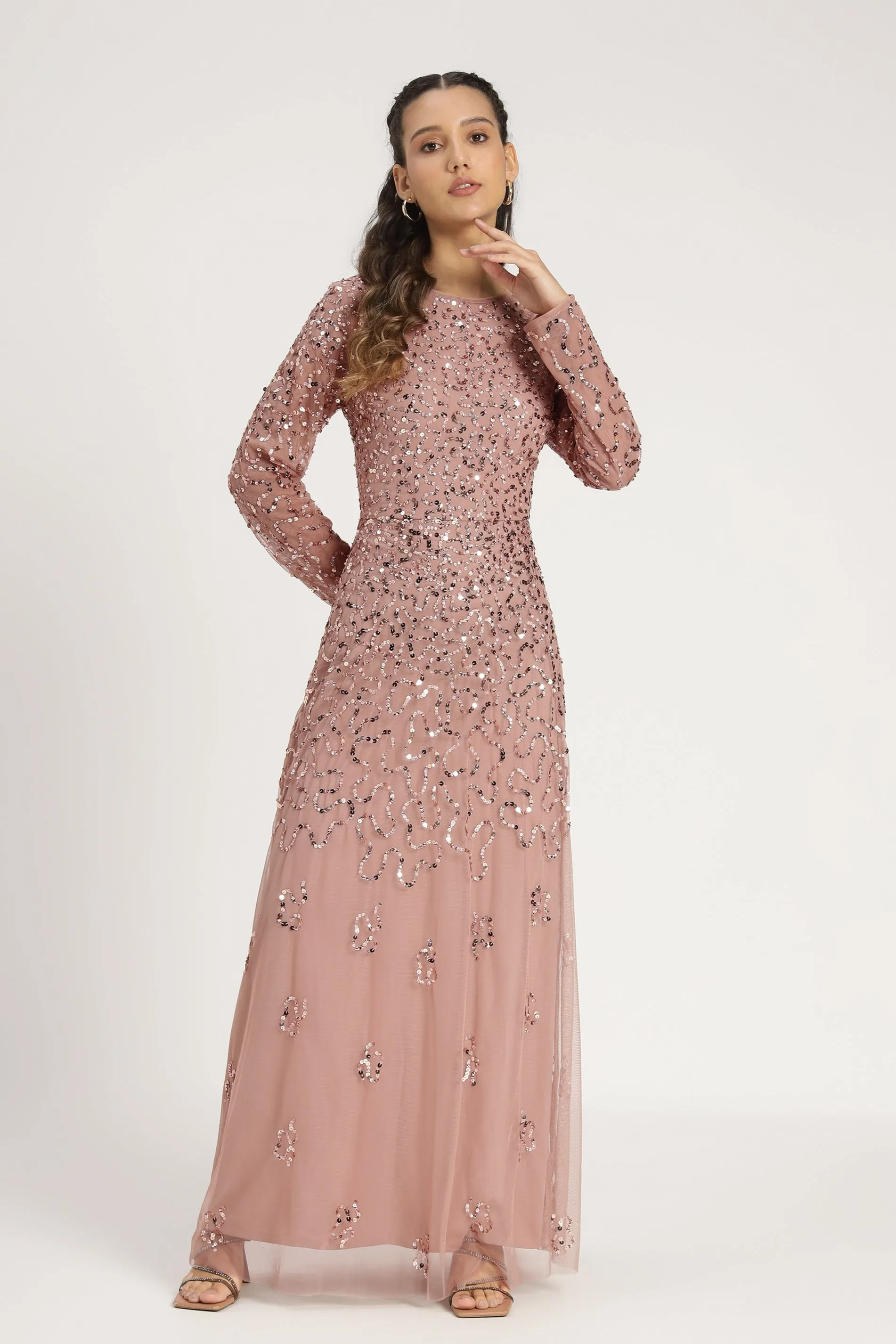 Sylvia Maxi Dress in Mink sold by Lace & Beads
