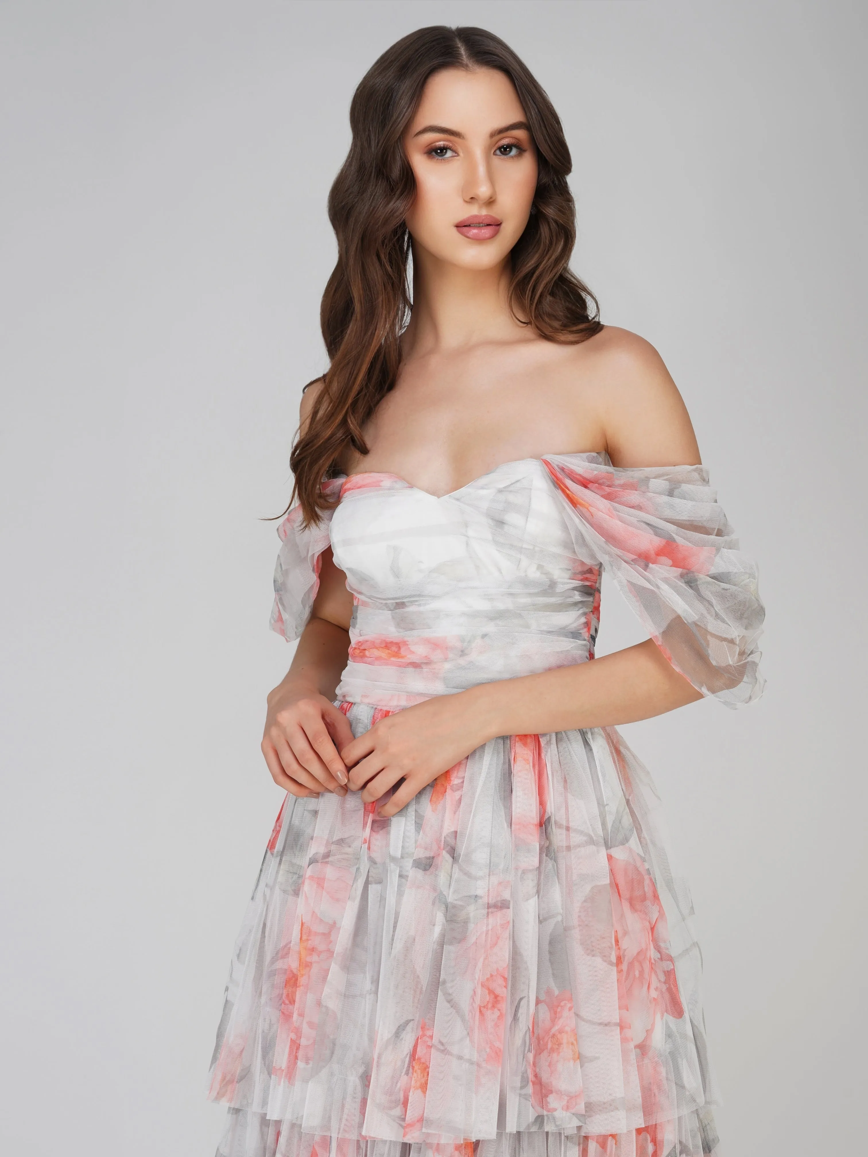 Sydney Tulle Maxi Dress in Peach Floral sold by Lace & Beads product image thumbnail 2