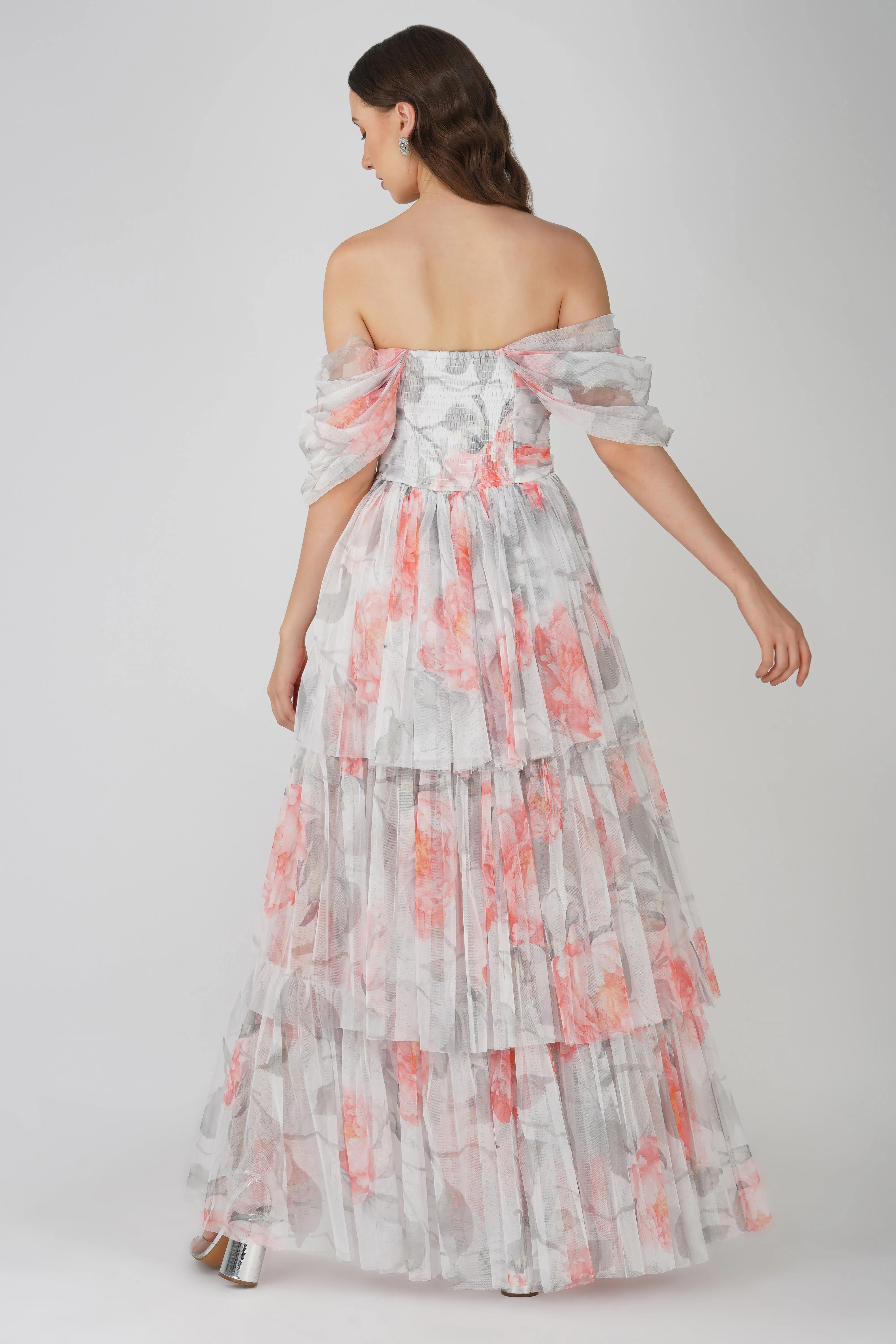 Sydney Tulle Maxi Dress in Peach Floral sold by Lace & Beads product image thumbnail 4