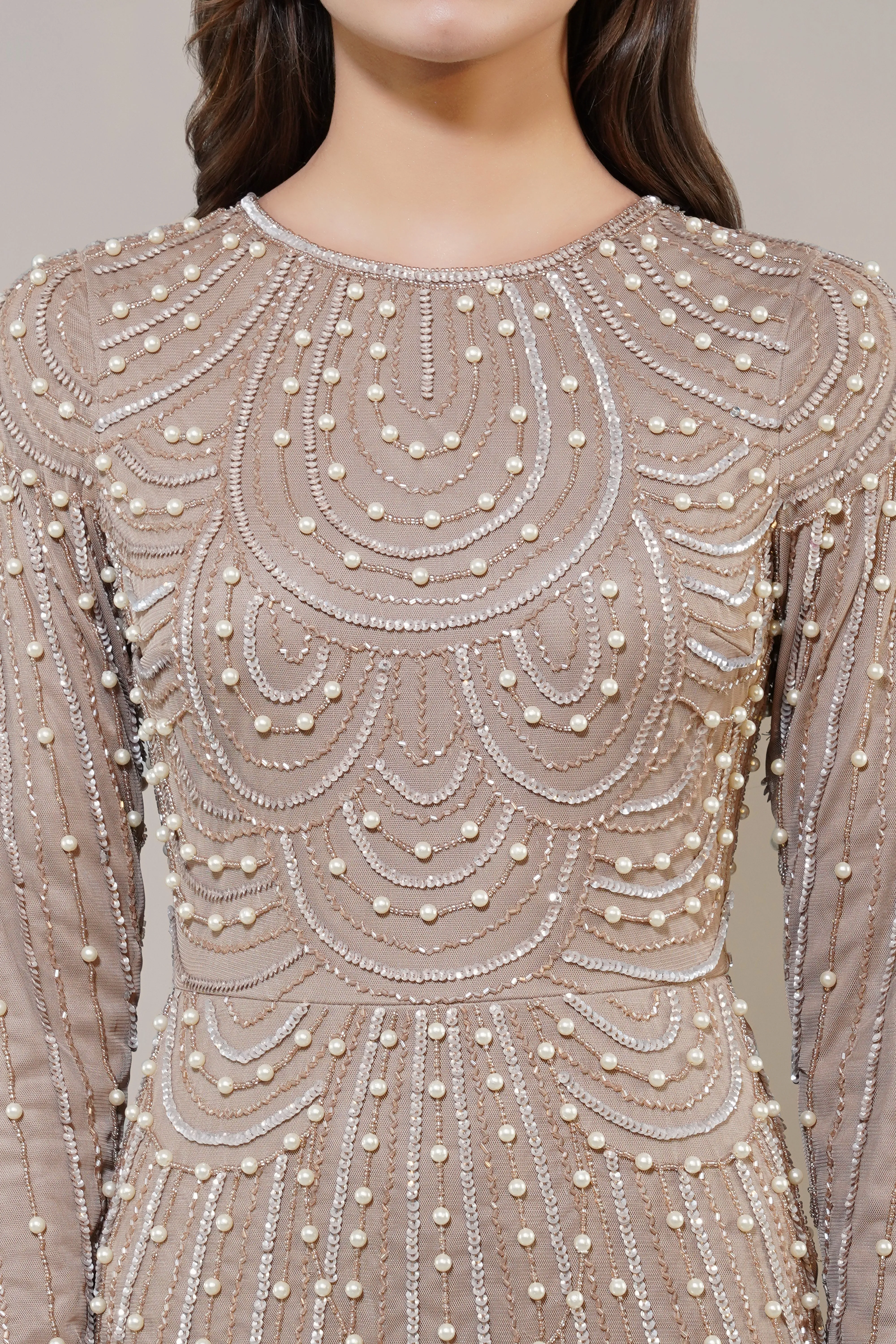 Mabel Embellished Maxi Dress in Taupe sold by Lace & Beads product image thumbnail 5