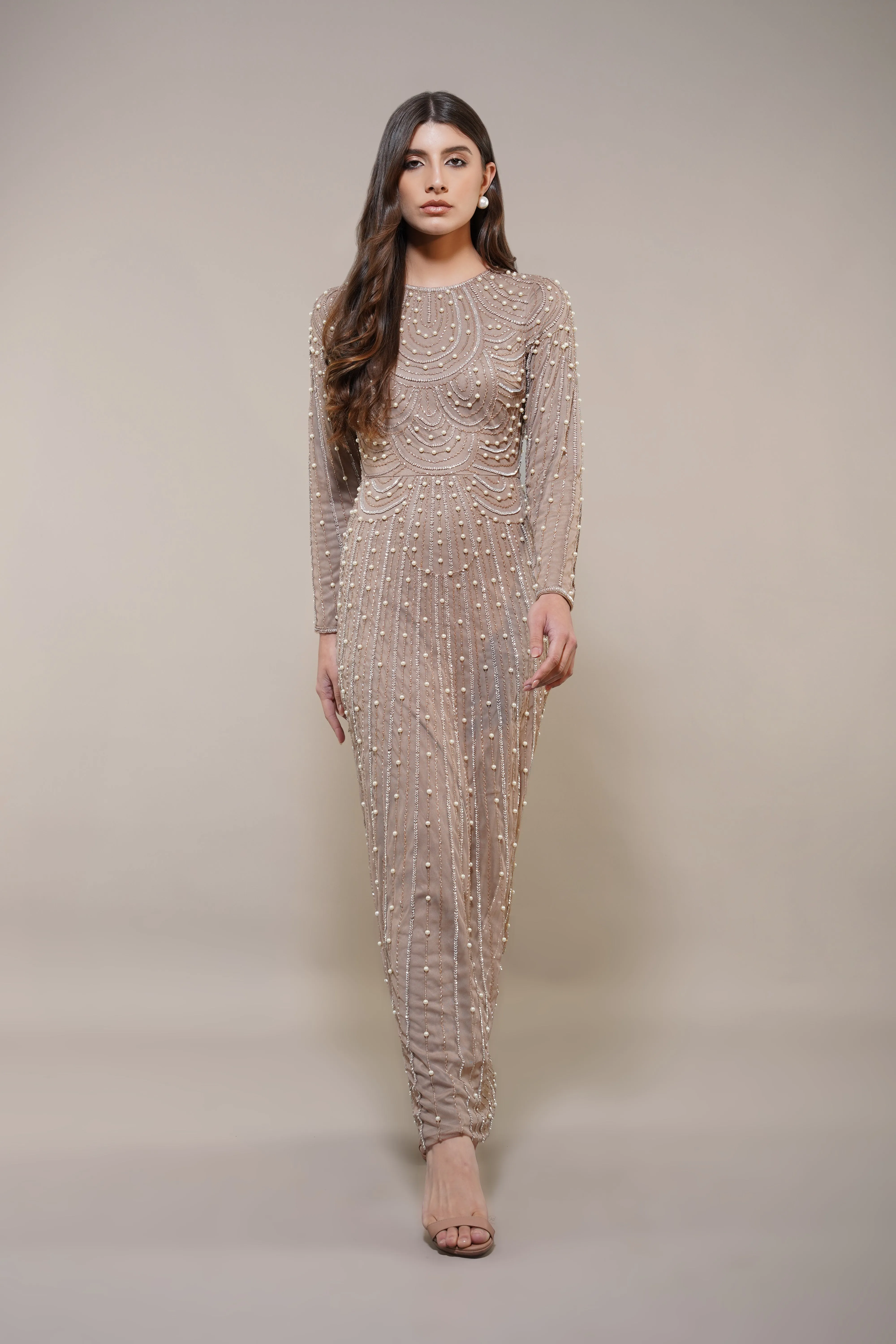 Mabel Embellished Maxi Dress in Taupe sold by Lace & Beads product image thumbnail 3
