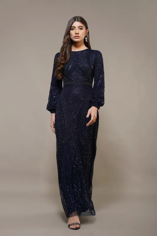 Acacia Embellished Maxi Dress in Navy sold by Lace & Beads