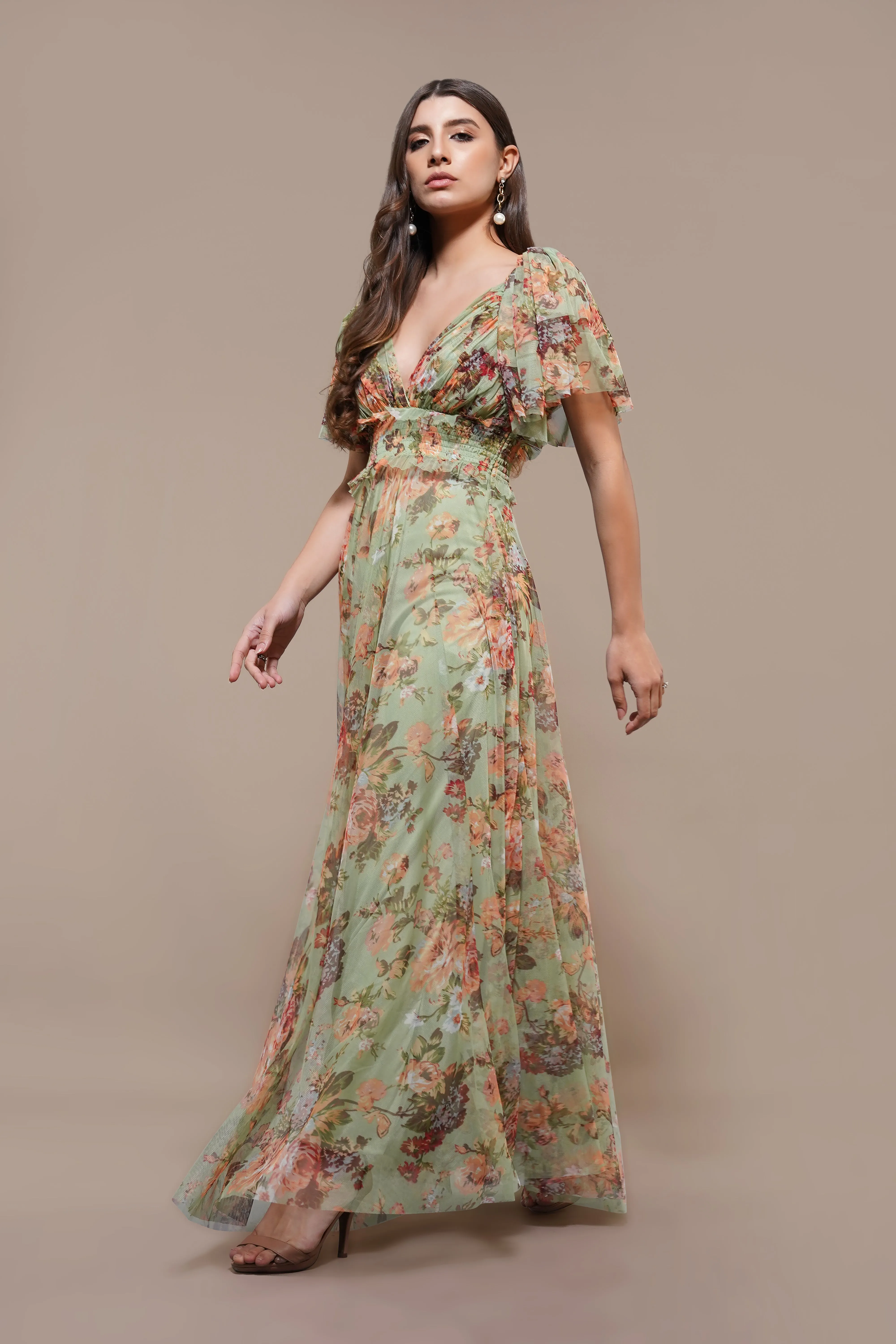 Shelby Maxi Dress in Light Green Floral sold by Lace & Beads product image thumbnail 4