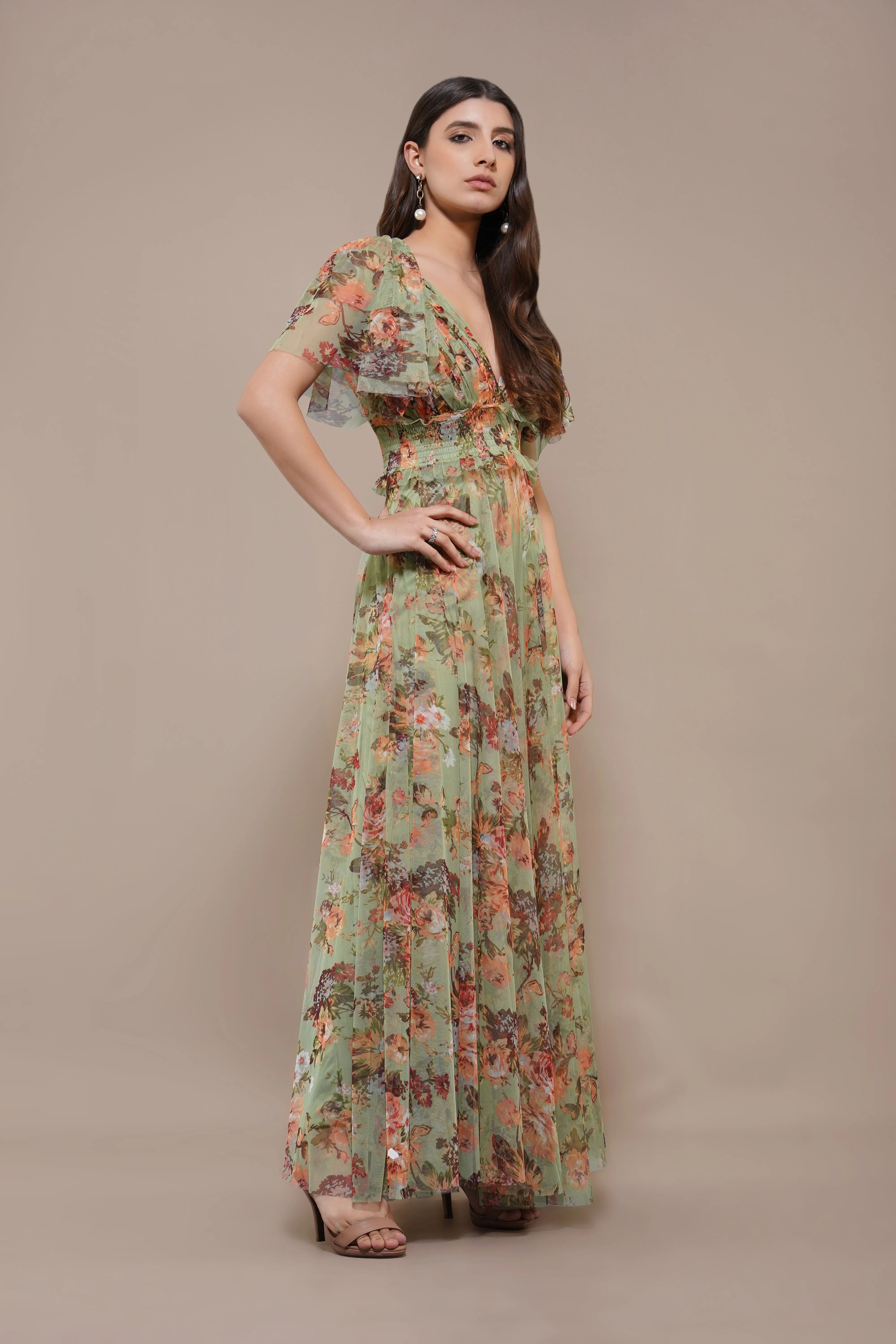 Shelby Maxi Dress in Light Green Floral sold by Lace & Beads product image thumbnail 2