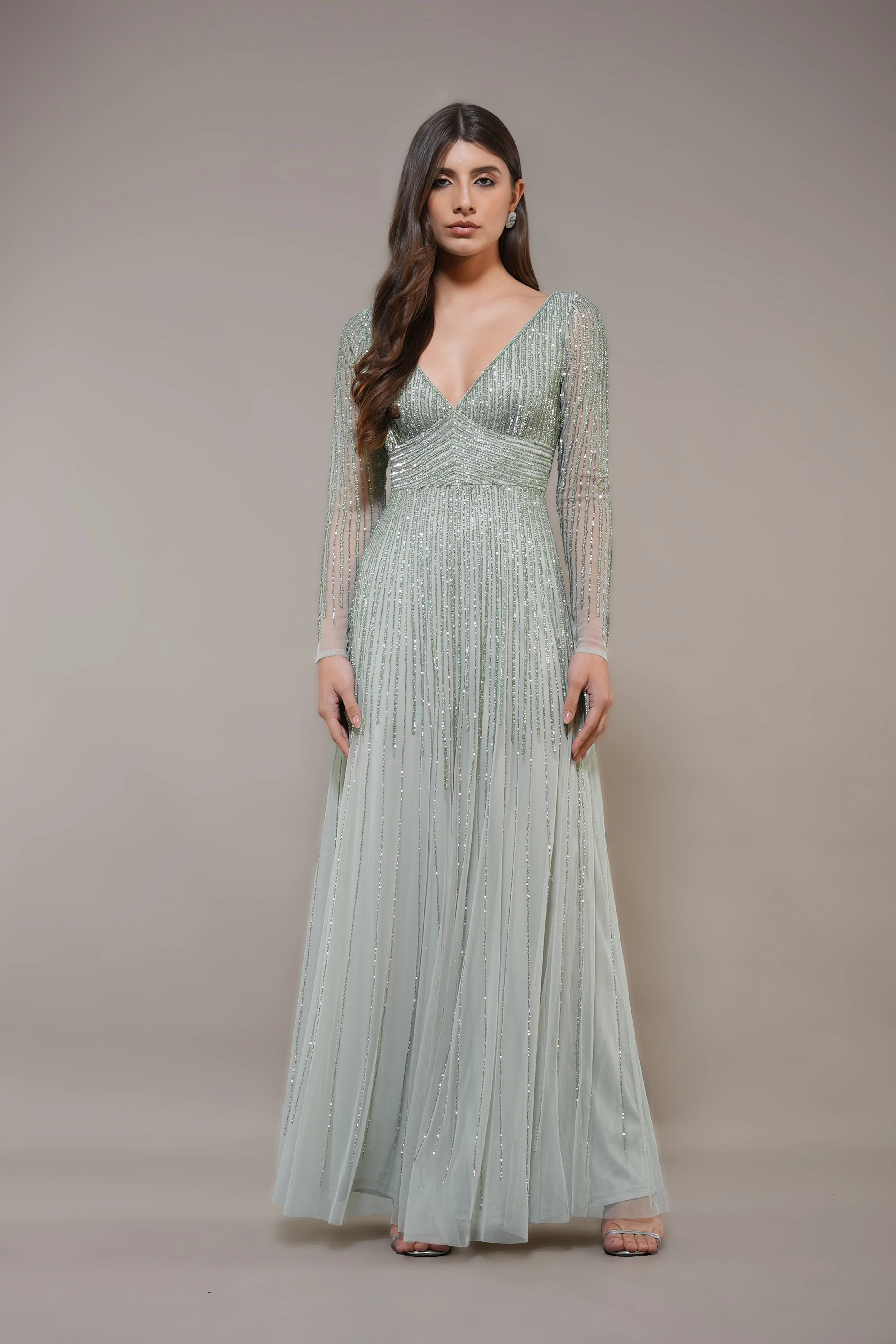 Laura Embellished Maxi Dress in Sage Green sold by Lace & Beads
