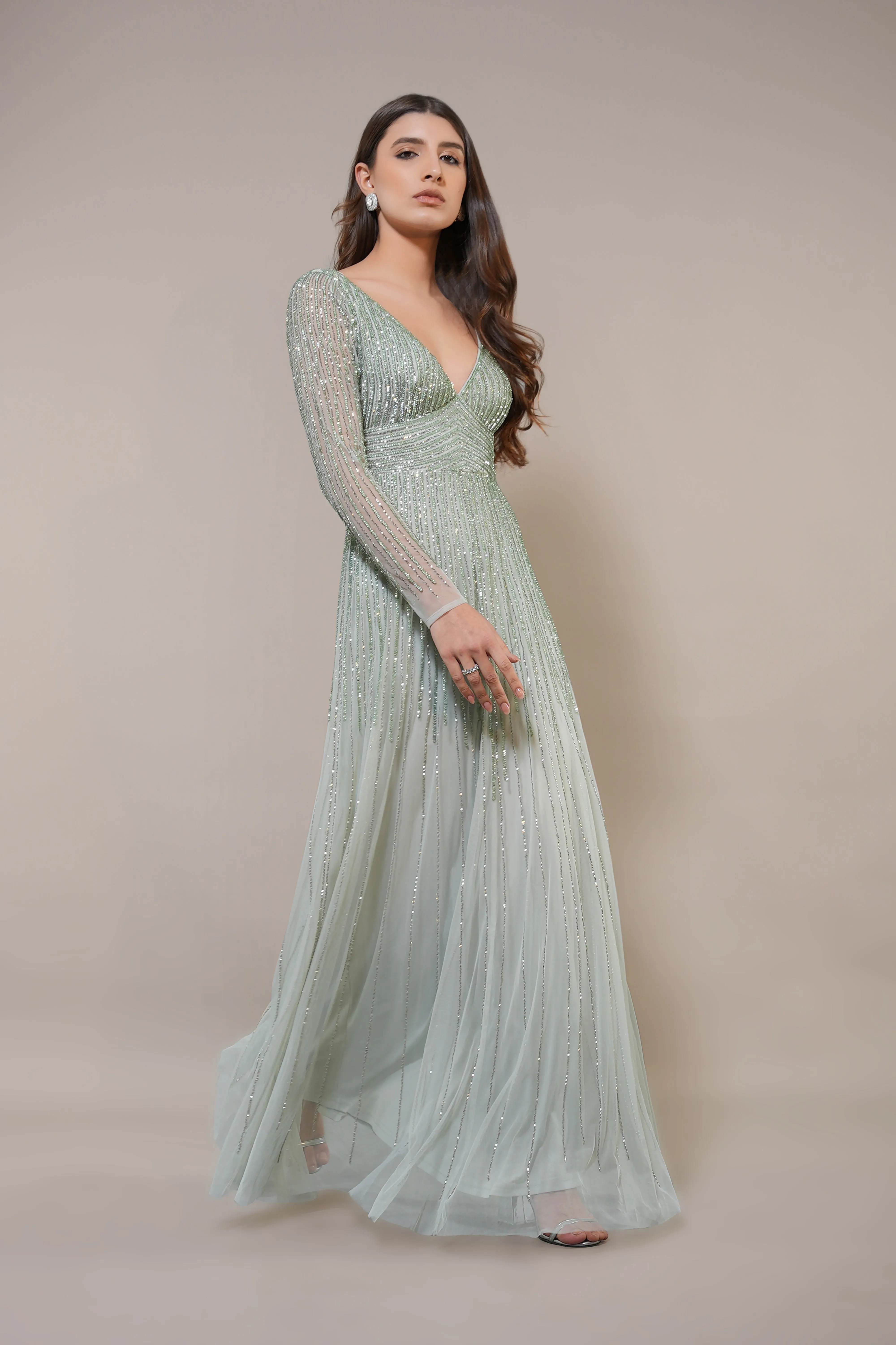 Laura Embellished Maxi Dress in Sage Green sold by Lace & Beads product image thumbnail 2
