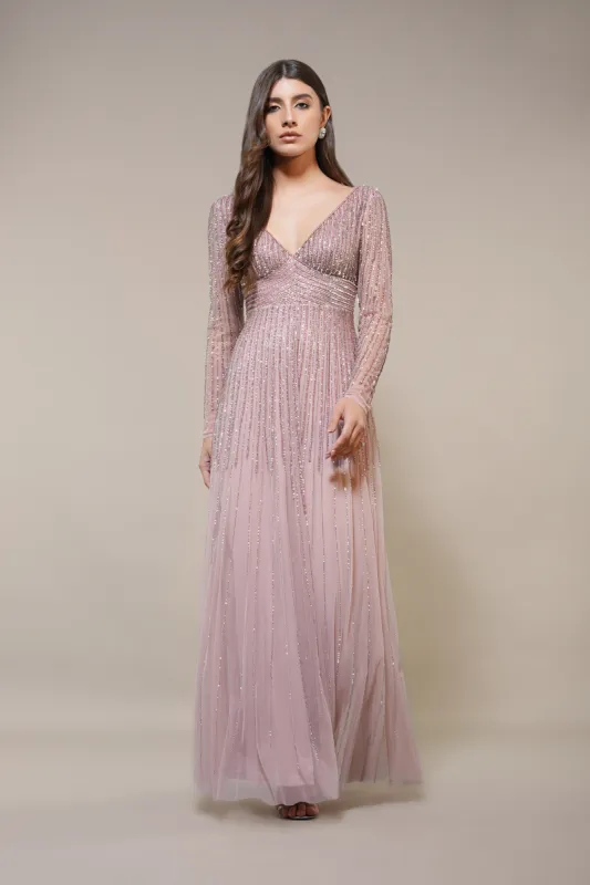 Laura Embellished Maxi Dress in Blush Pink sold by Lace & Beads