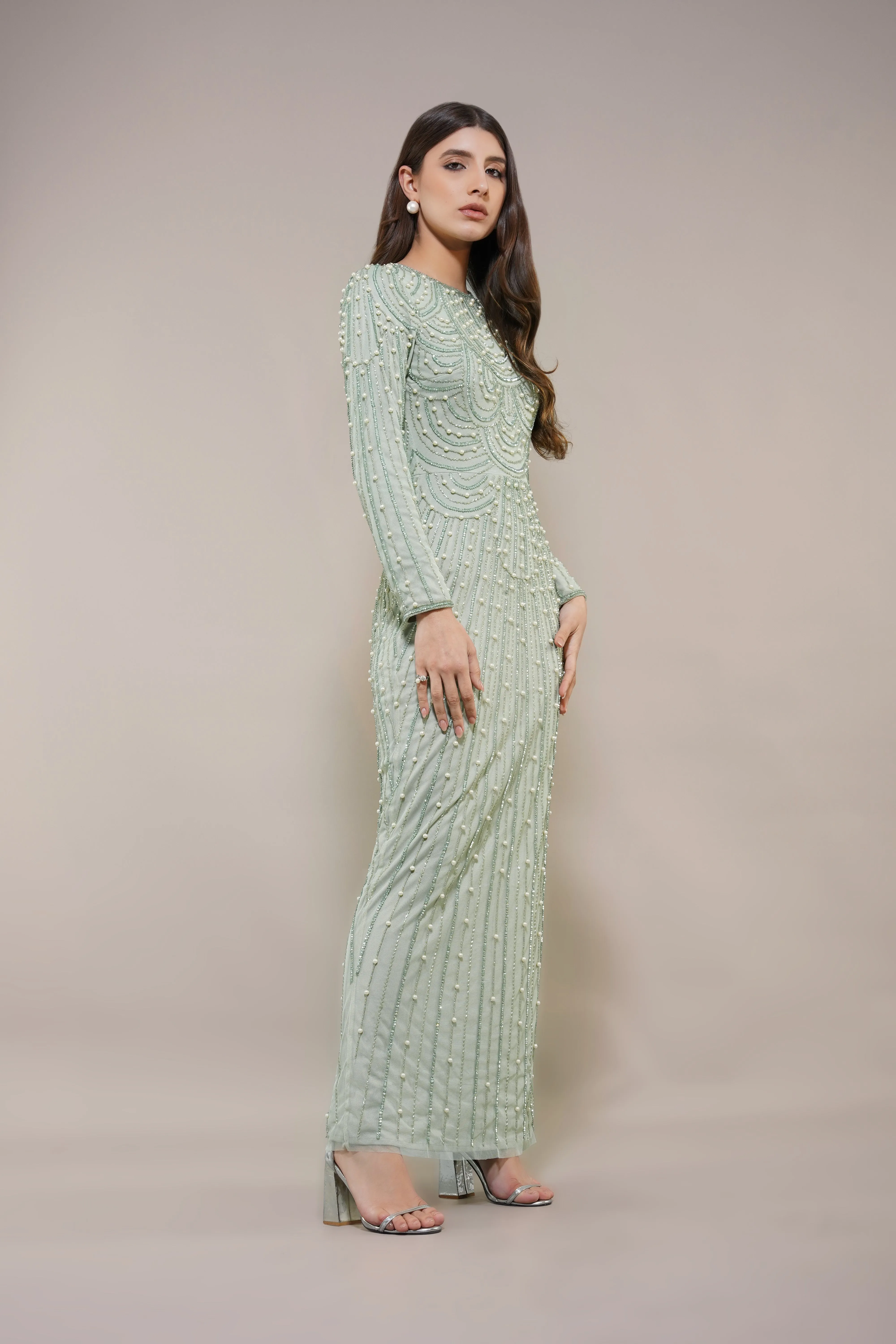 Mabel Embellished Maxi Dress in Pistachio sold by Lace & Beads product image thumbnail 5