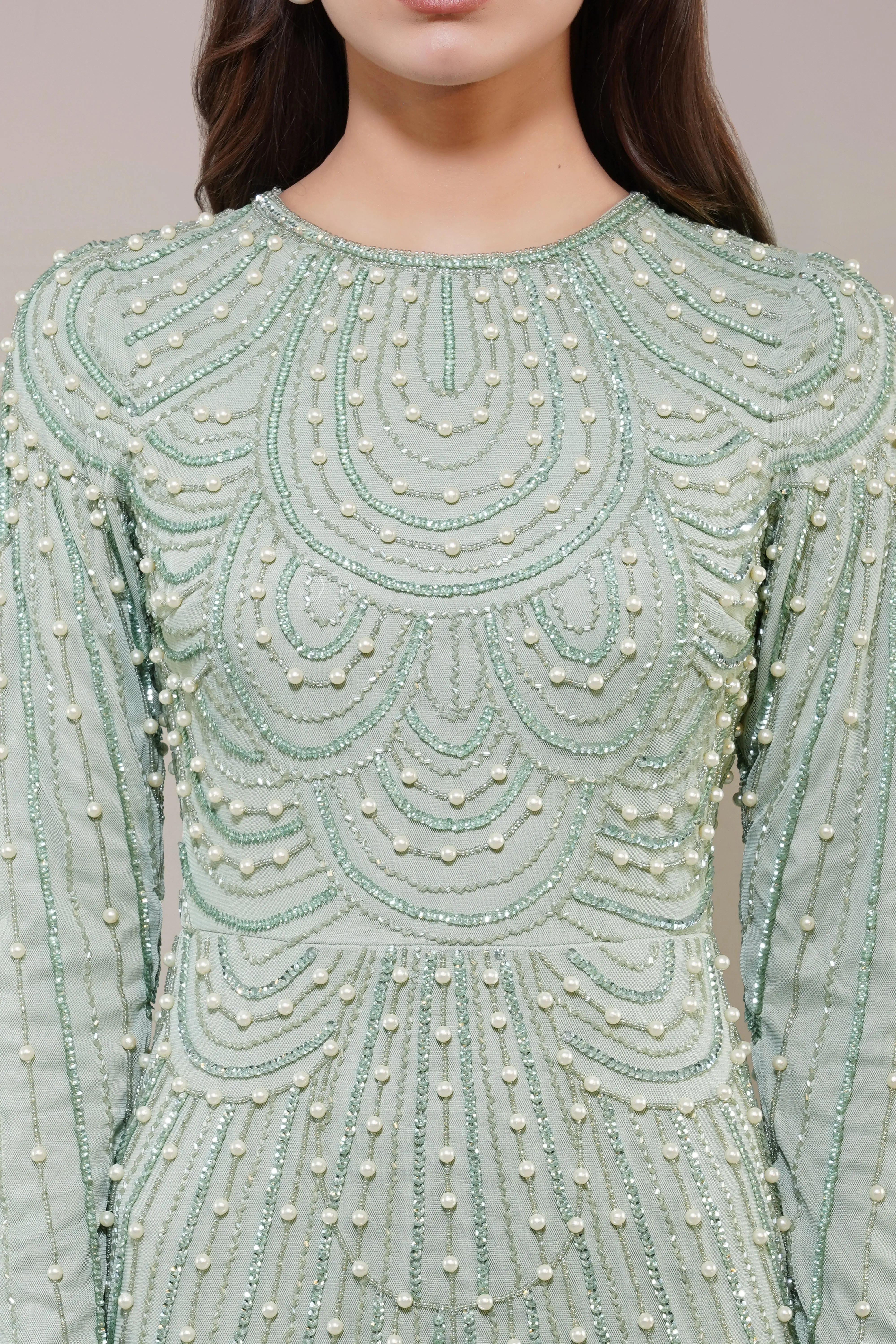 Mabel Embellished Maxi Dress in Pistachio sold by Lace & Beads product image thumbnail 2