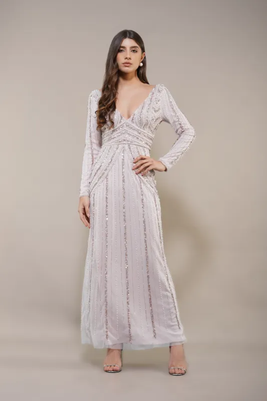 Cordelia Embellished Maxi Dress in Powder Pink sold by Lace & Beads
