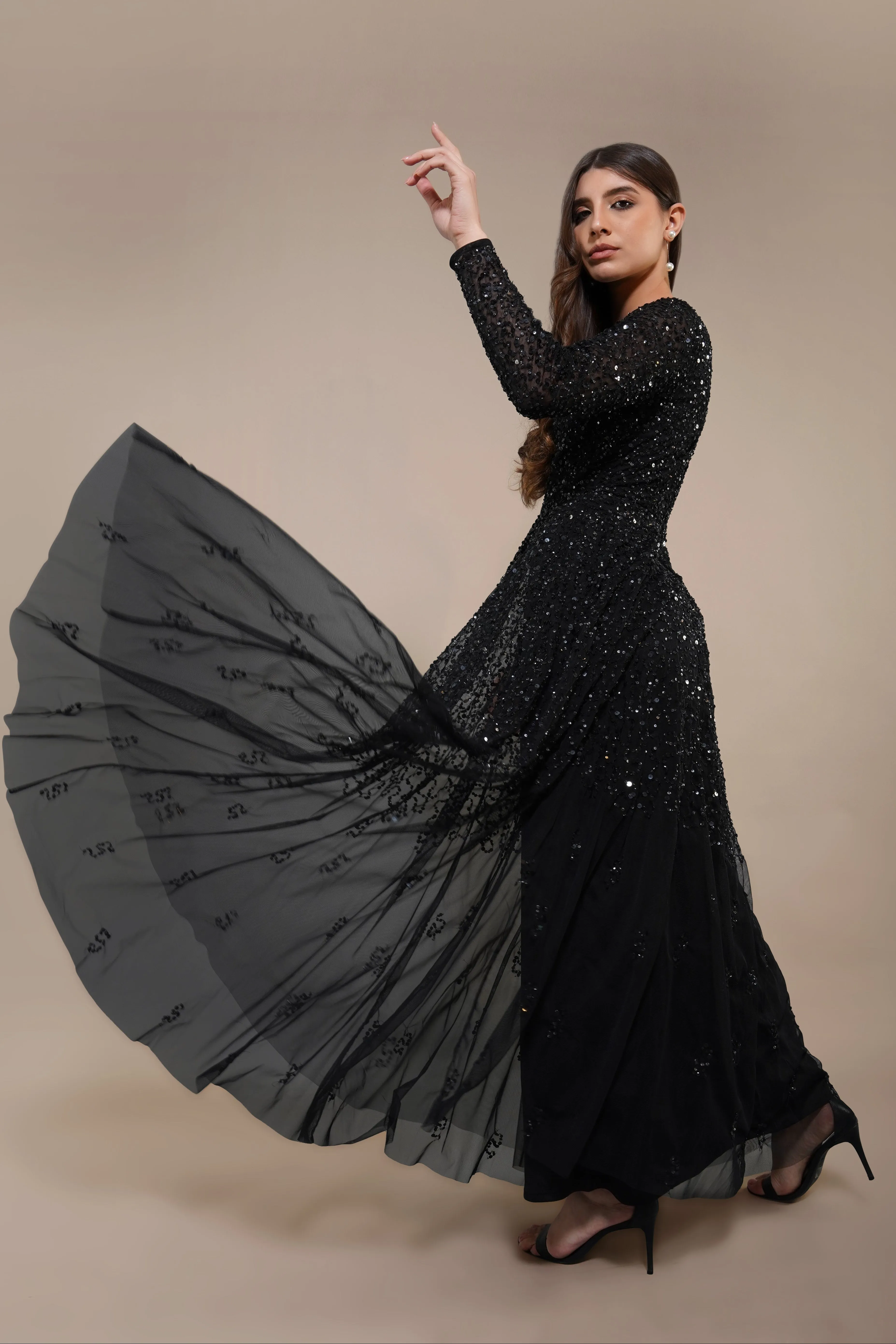 Sila Long Sleeve Embellished Maxi Dress in Black sold by Lace & Beads product image thumbnail 3