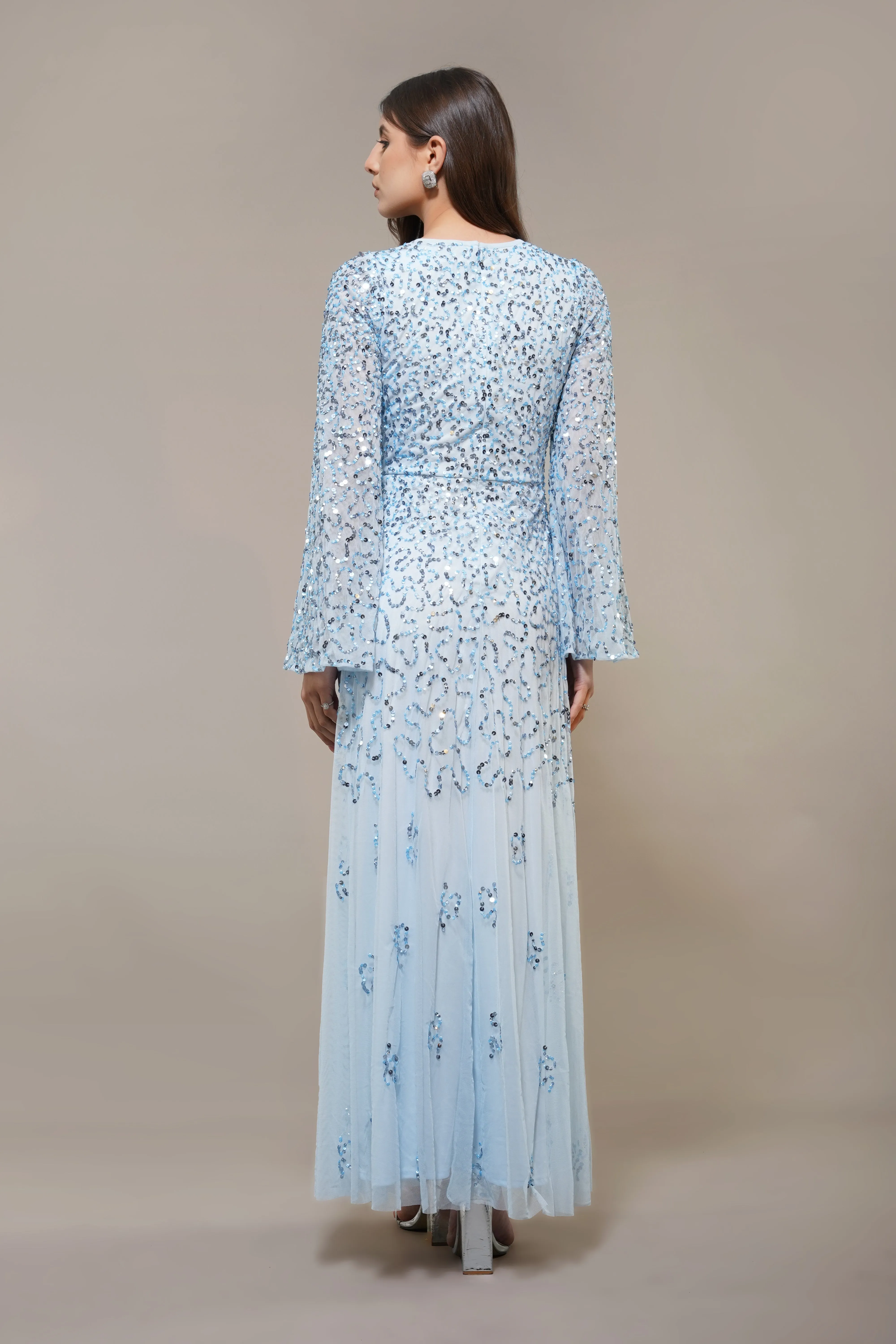 Sloane Long Sleeve Embellished Maxi Dress in Sky Blue sold by Lace & Beads product image thumbnail 4
