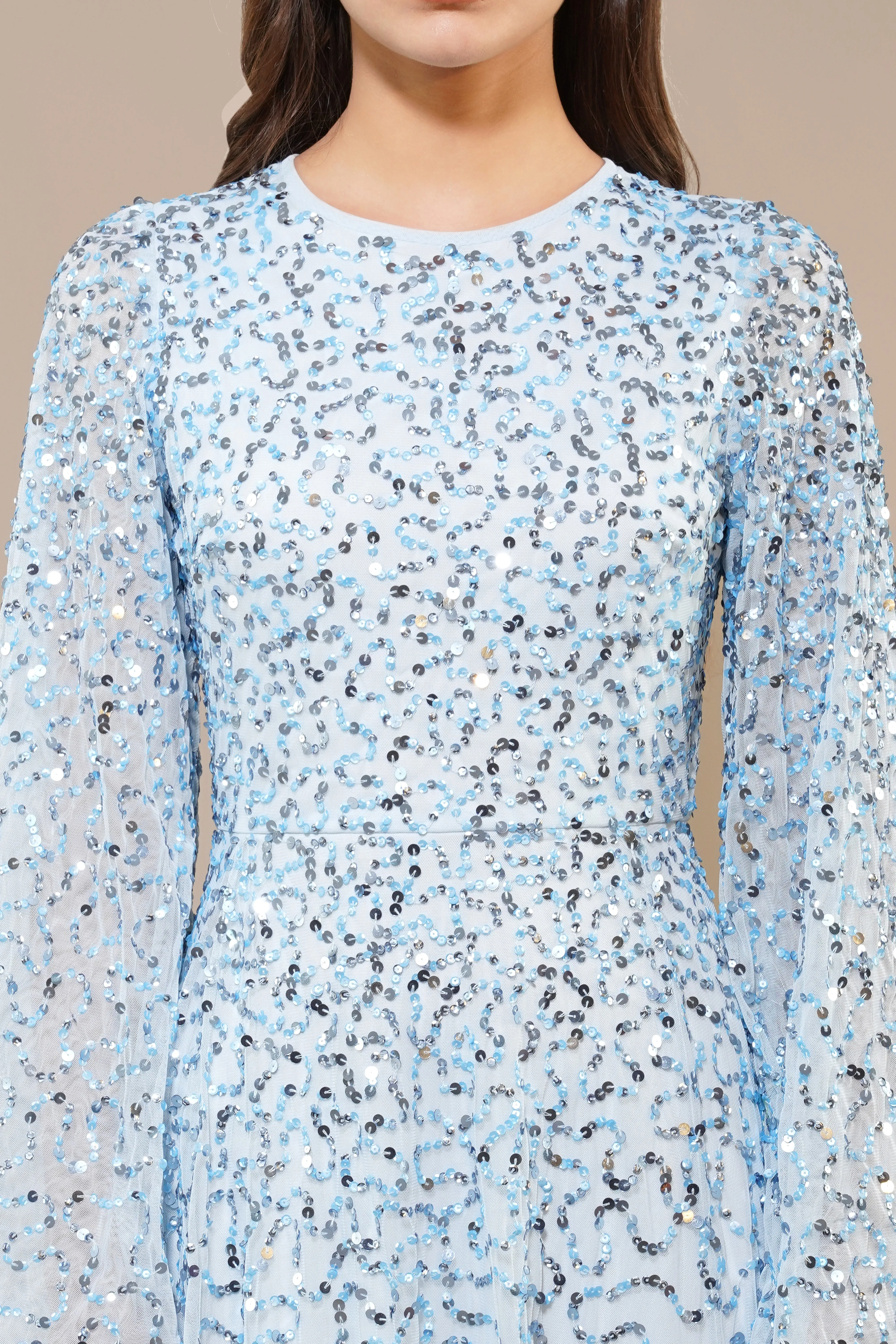 Sloane Long Sleeve Embellished Maxi Dress in Sky Blue sold by Lace & Beads product image thumbnail 3