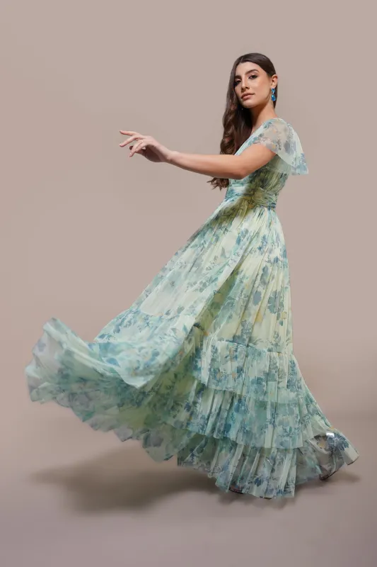 Madison Maxi Dress in Light Sage Floral sold by Lace & Beads
