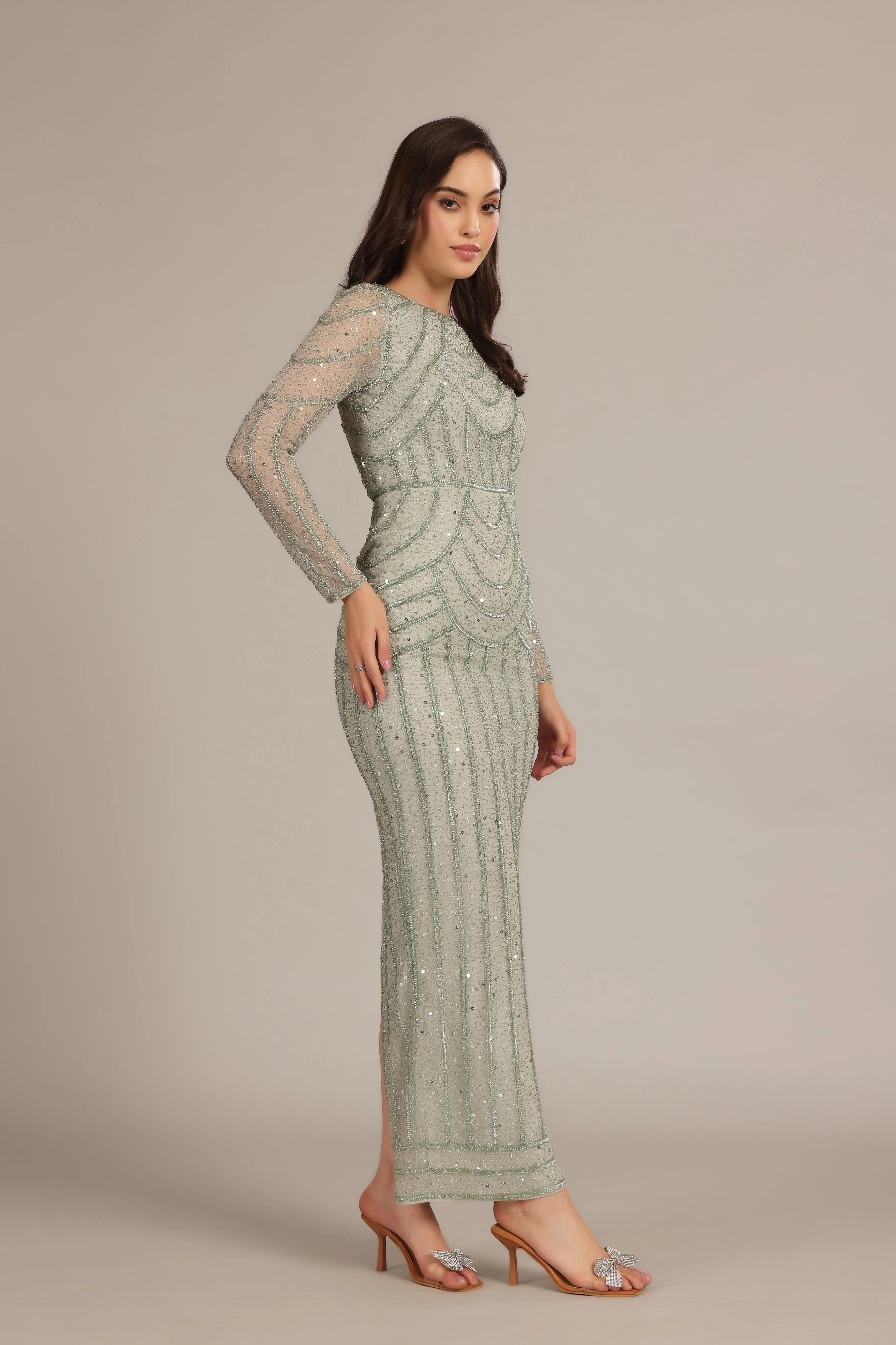 Ellis Maxi Dress in Sage Green sold by Lace & Beads