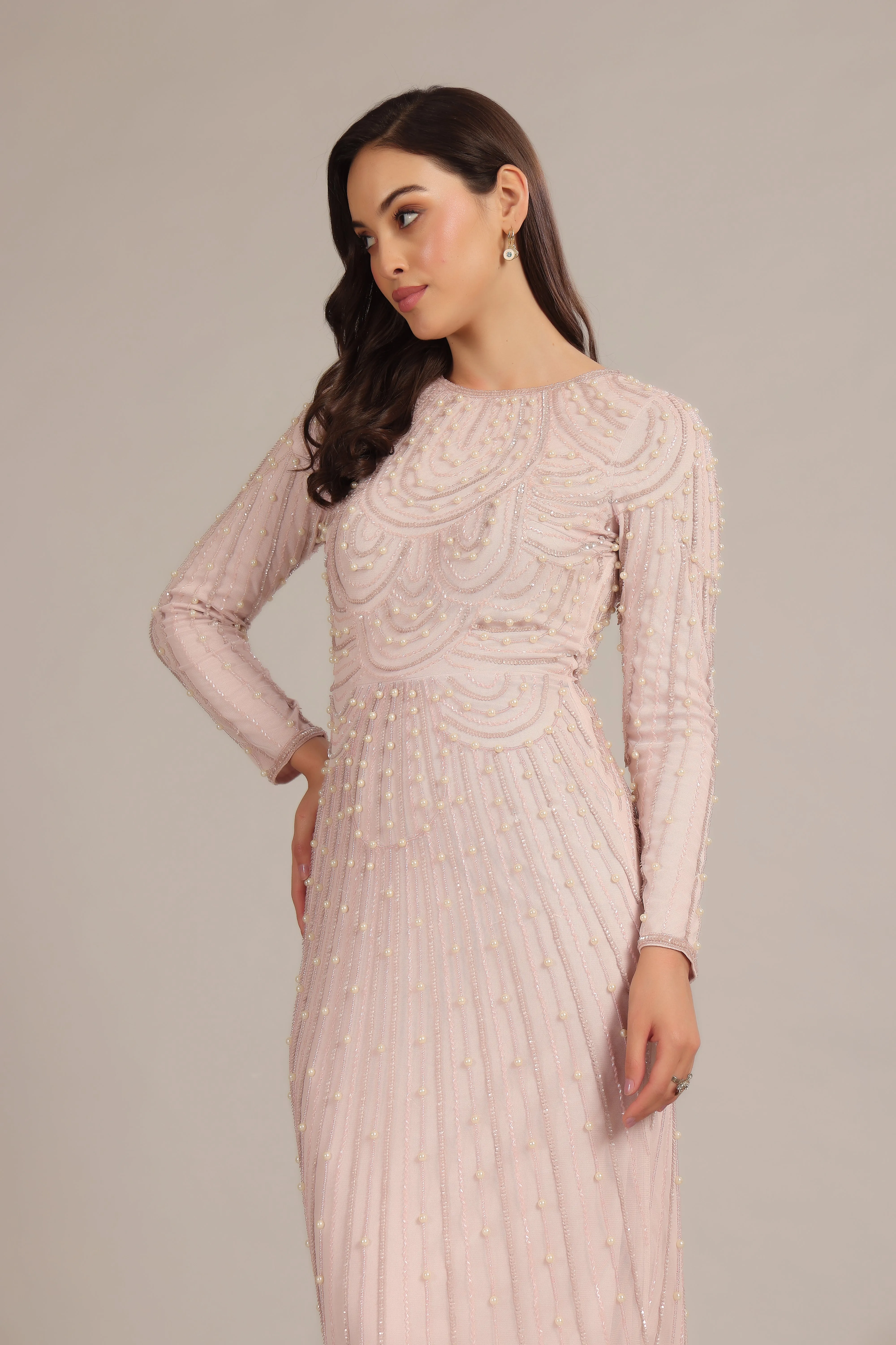 Mabel Embellished Maxi Dress in Powder Pink sold by Lace & Beads product image thumbnail 4