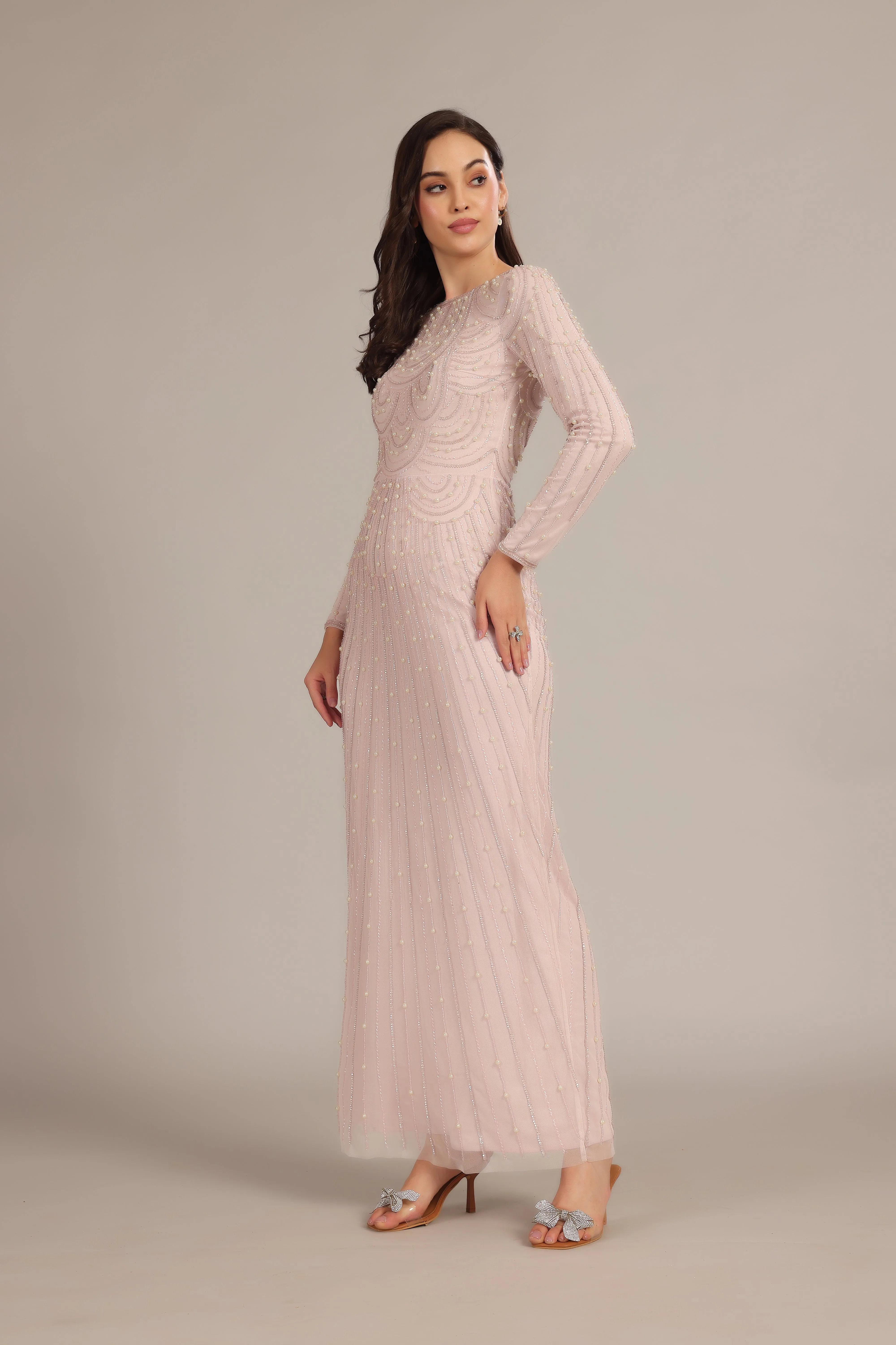 Mabel Embellished Maxi Dress in Powder Pink sold by Lace & Beads product image thumbnail 3