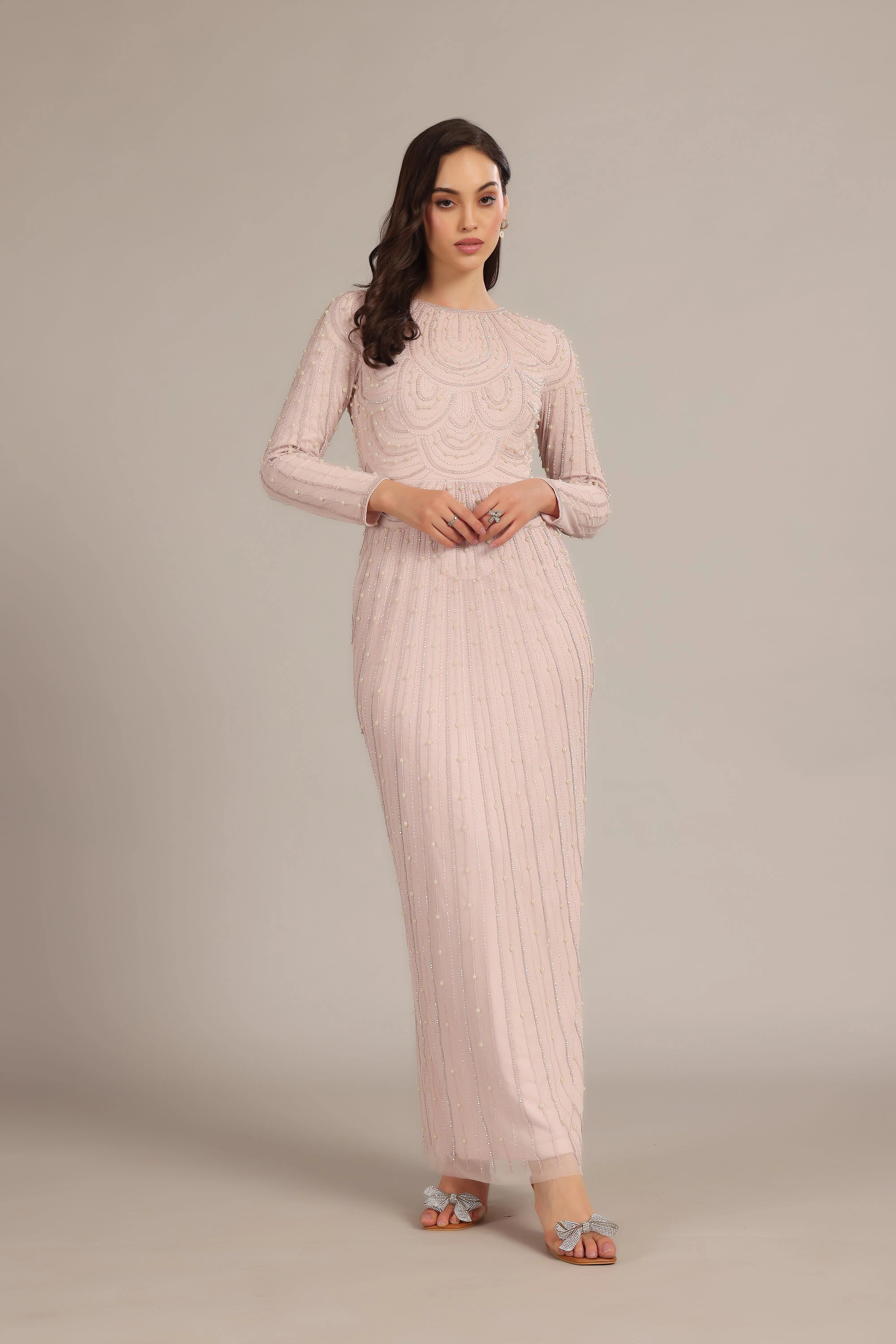Mabel Embellished Maxi Dress in Powder Pink sold by Lace & Beads product image thumbnail 2