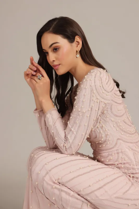 Mabel Embellished Maxi Dress in Powder Pink sold by Lace & Beads