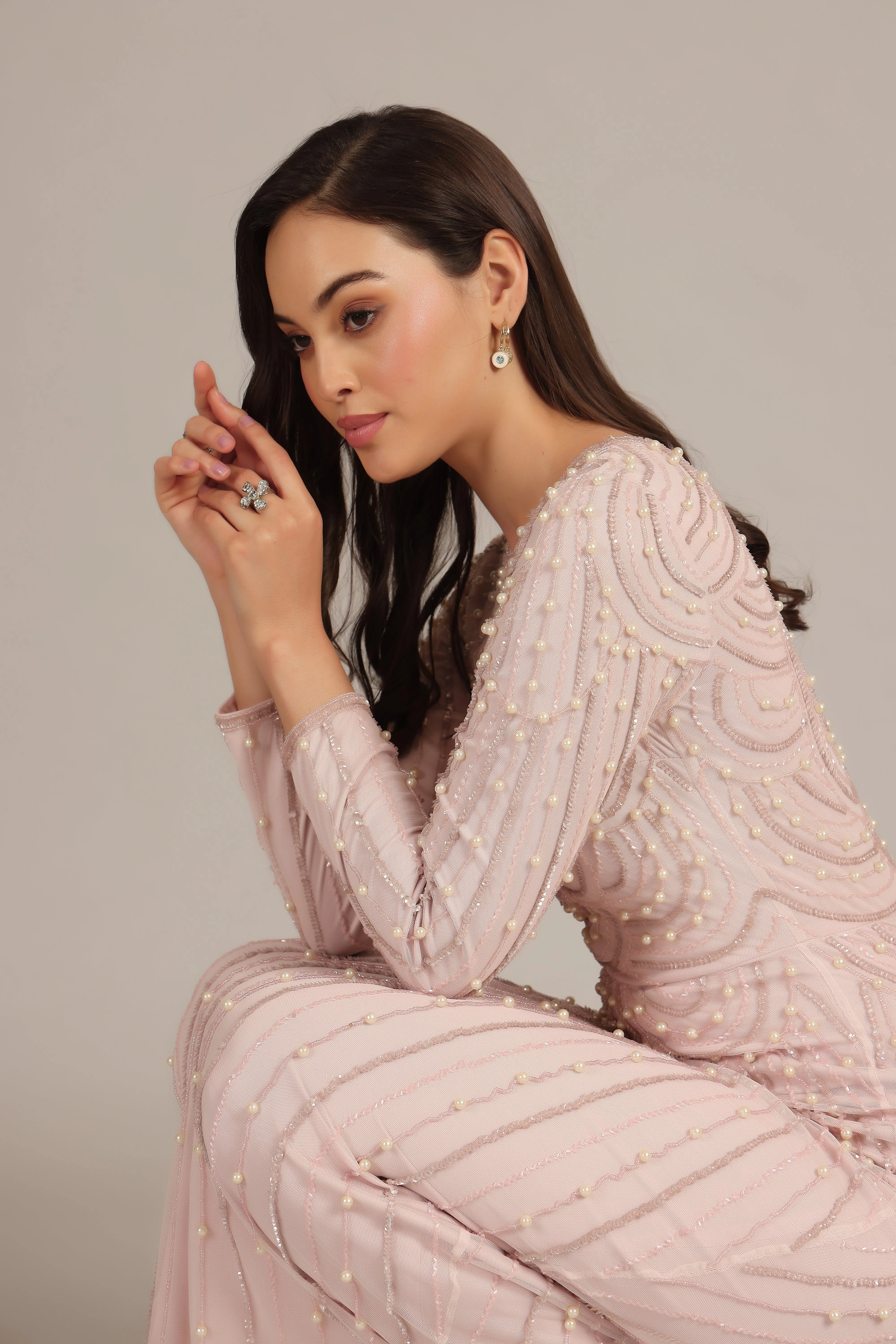 Mabel Embellished Maxi Dress in Powder Pink sold by Lace & Beads