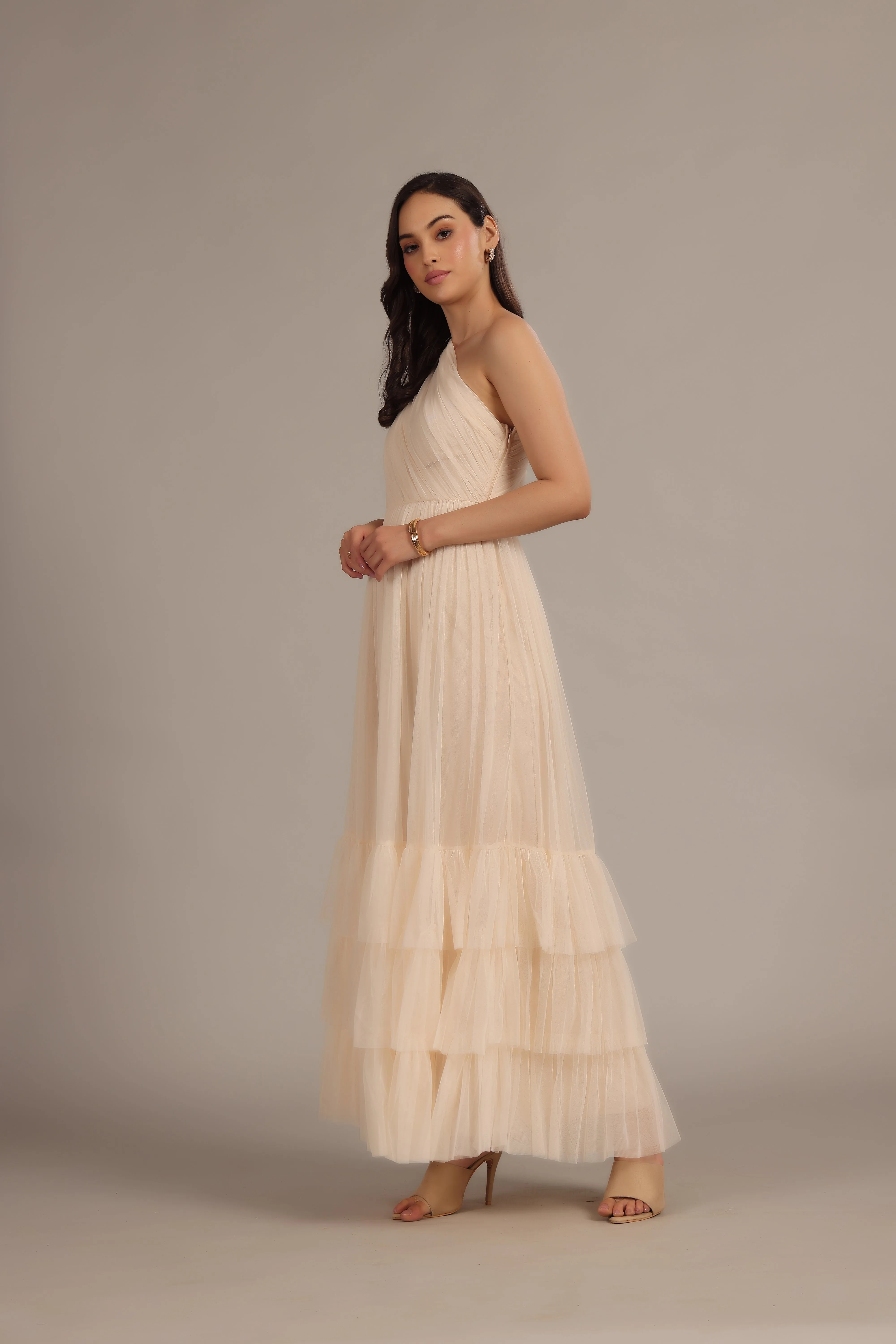 Nicolette One Shoulder Maxi Dress in Champagne sold by Lace & Beads product image thumbnail 5
