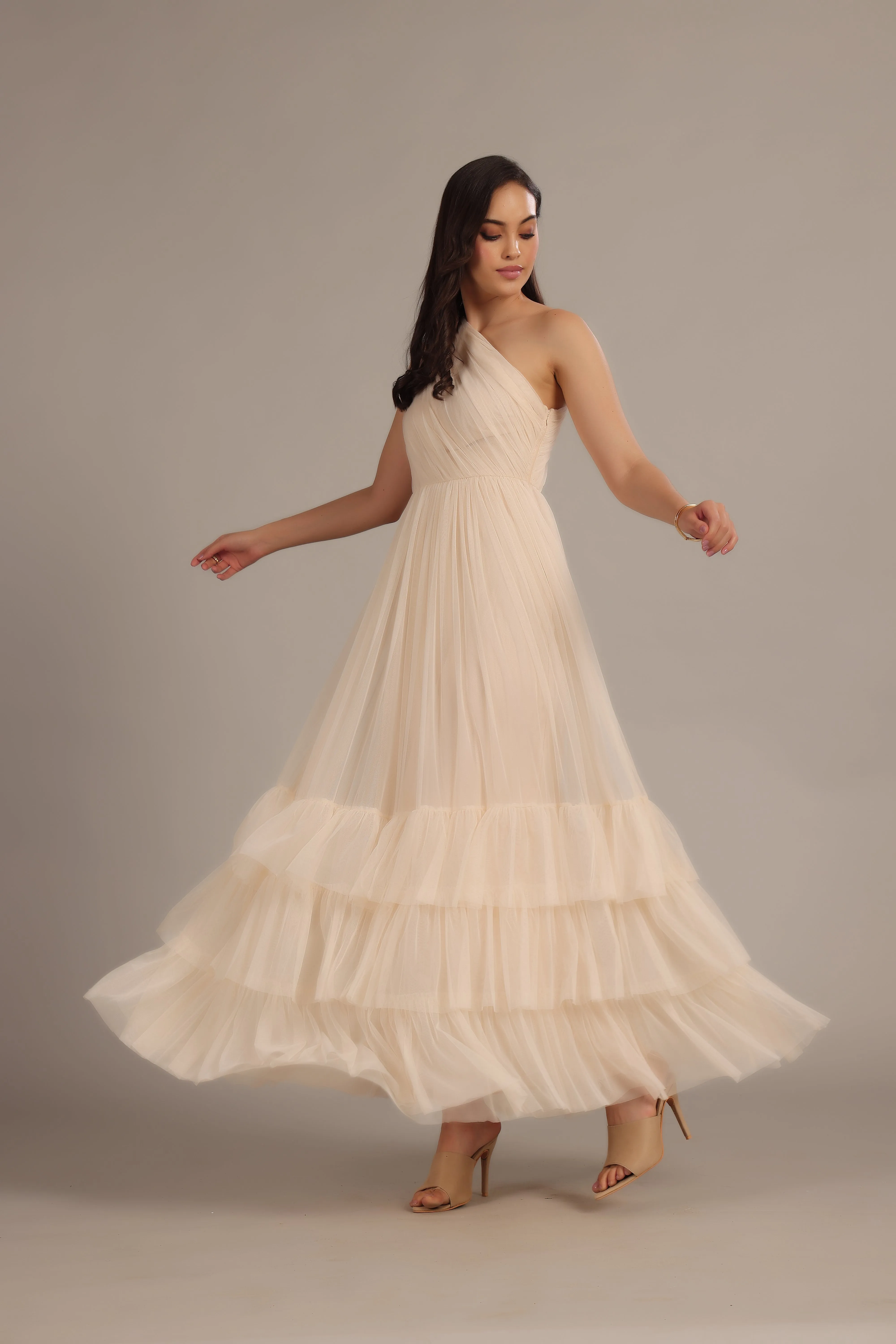 Nicolette One Shoulder Maxi Dress in Champagne sold by Lace & Beads product image thumbnail 2