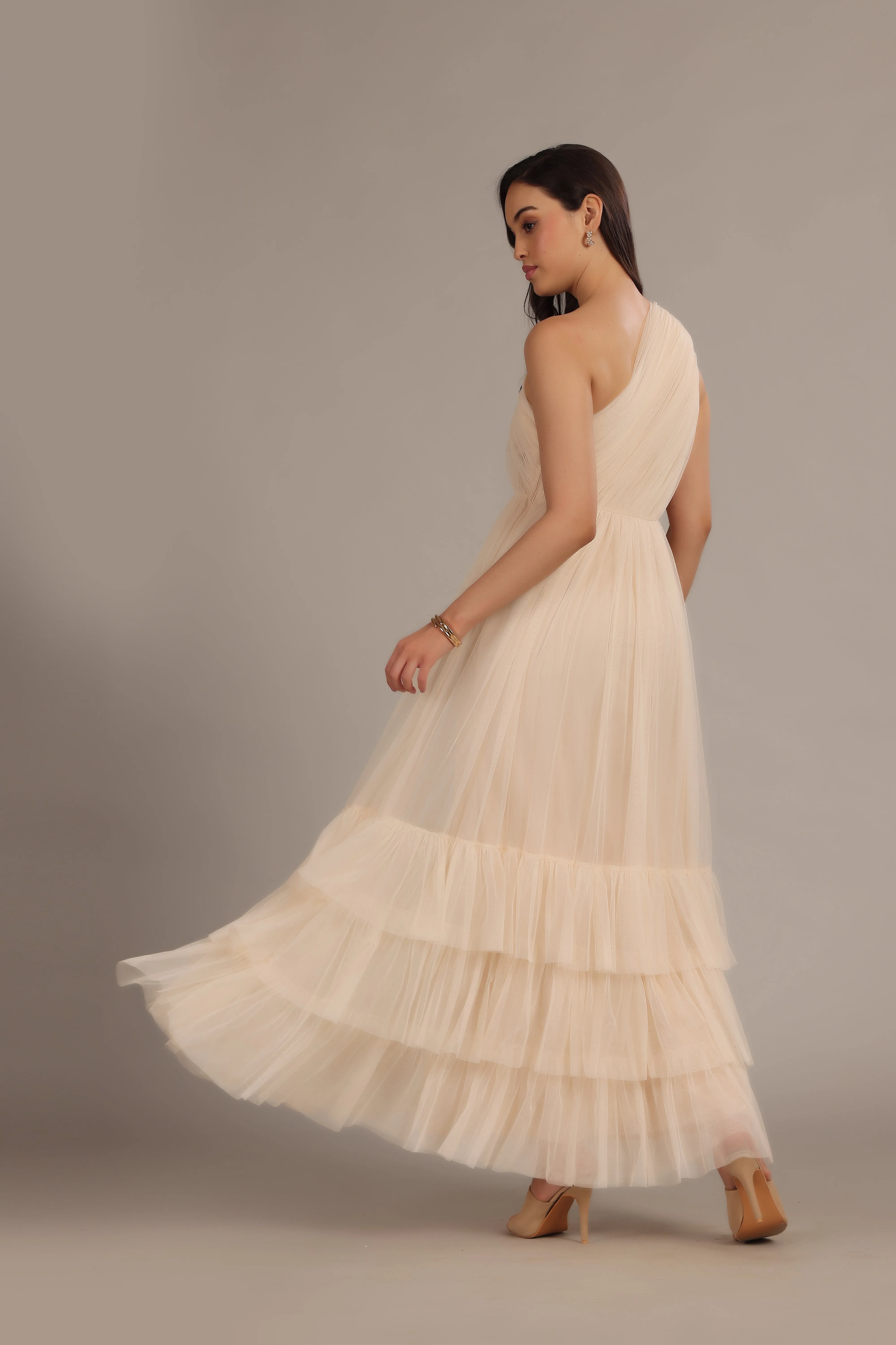 Nicolette One Shoulder Maxi Dress in Champagne sold by Lace & Beads product image thumbnail 4