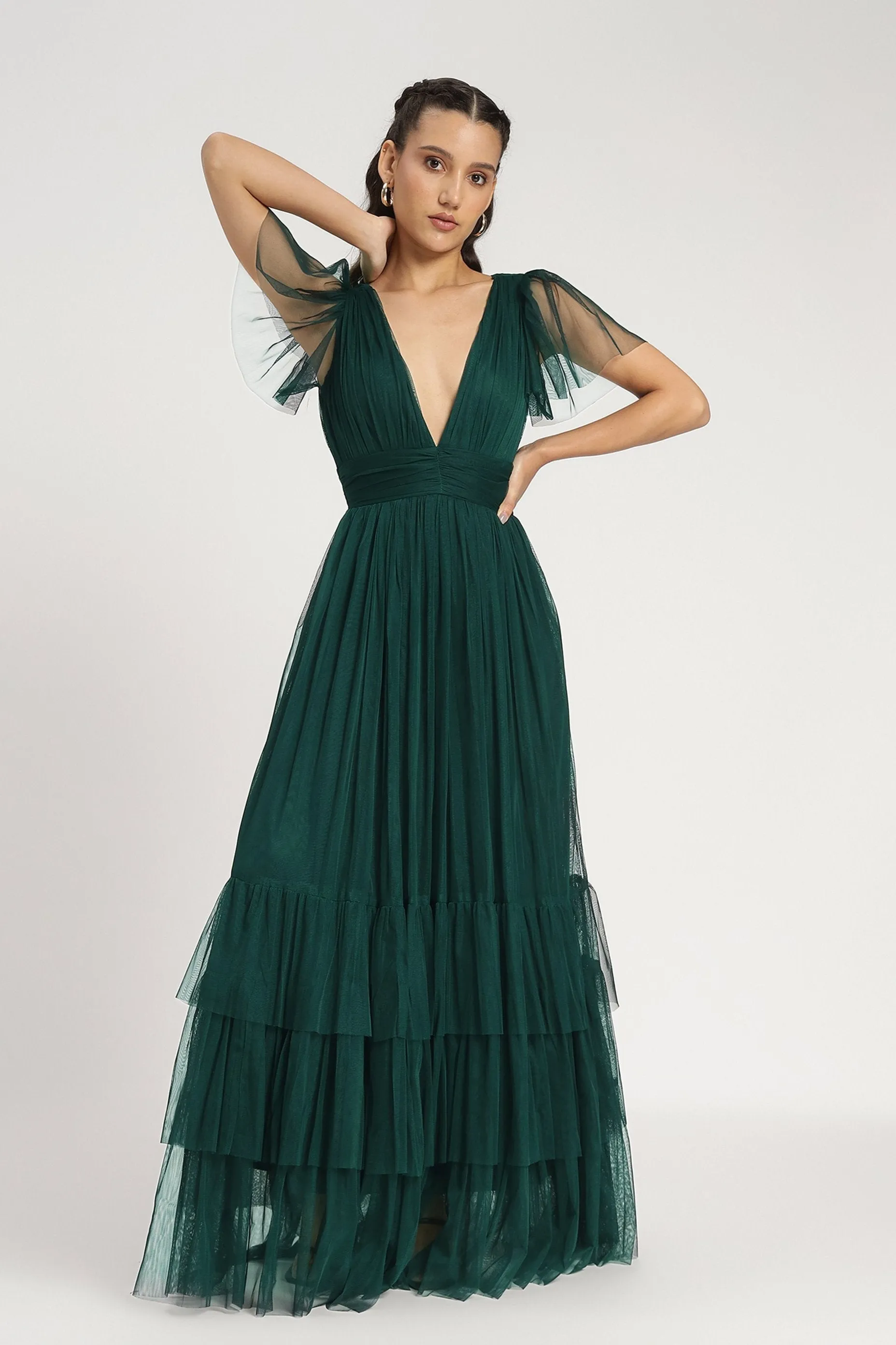 Madison Tulle Maxi Dress in Forest Green sold by Lace & Beads