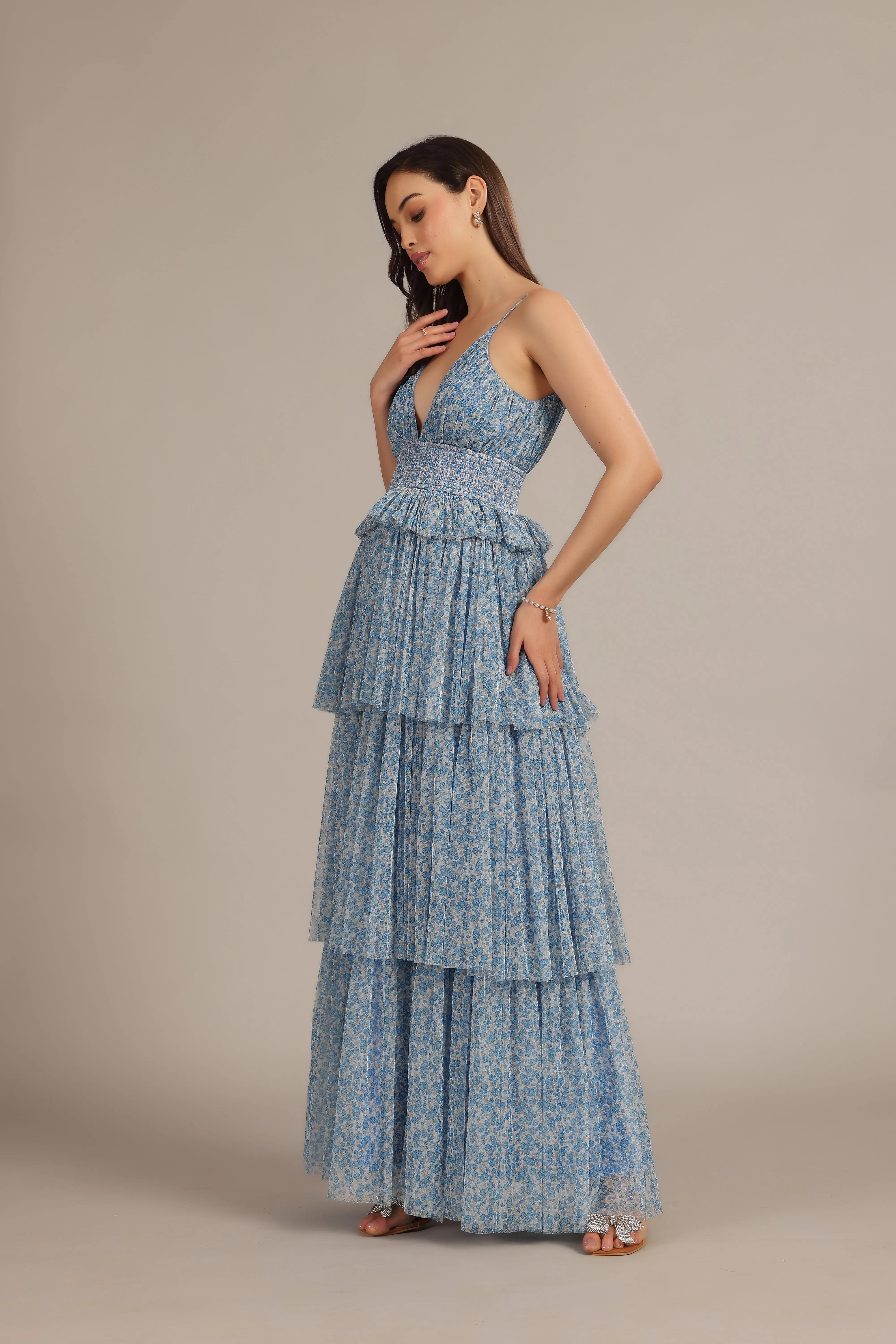 Rani Maxi Dress in Ditsy Blue Floral sold by Lace & Beads product image thumbnail 3