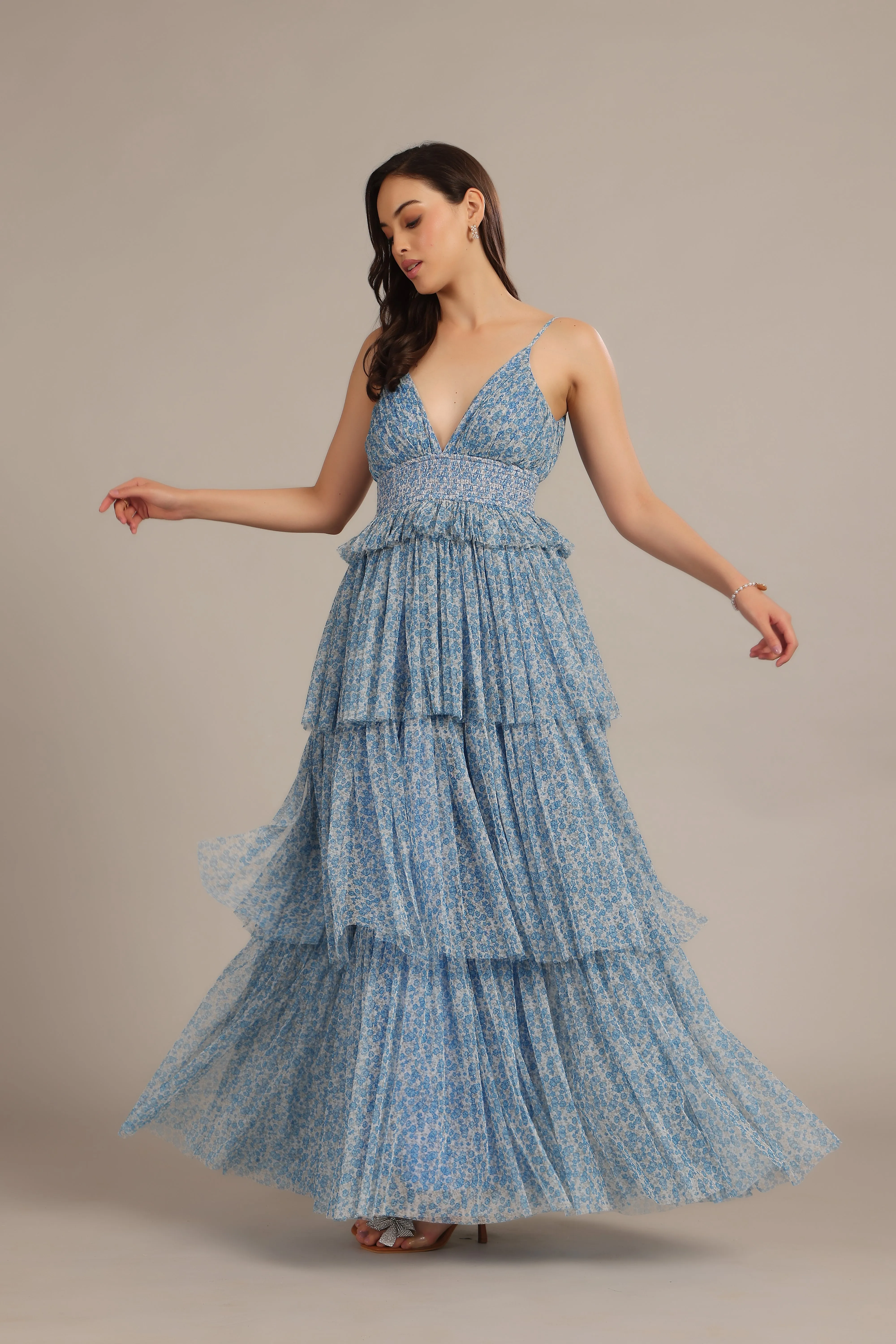 Rani Maxi Dress in Ditsy Blue Floral sold by Lace & Beads product image thumbnail 4