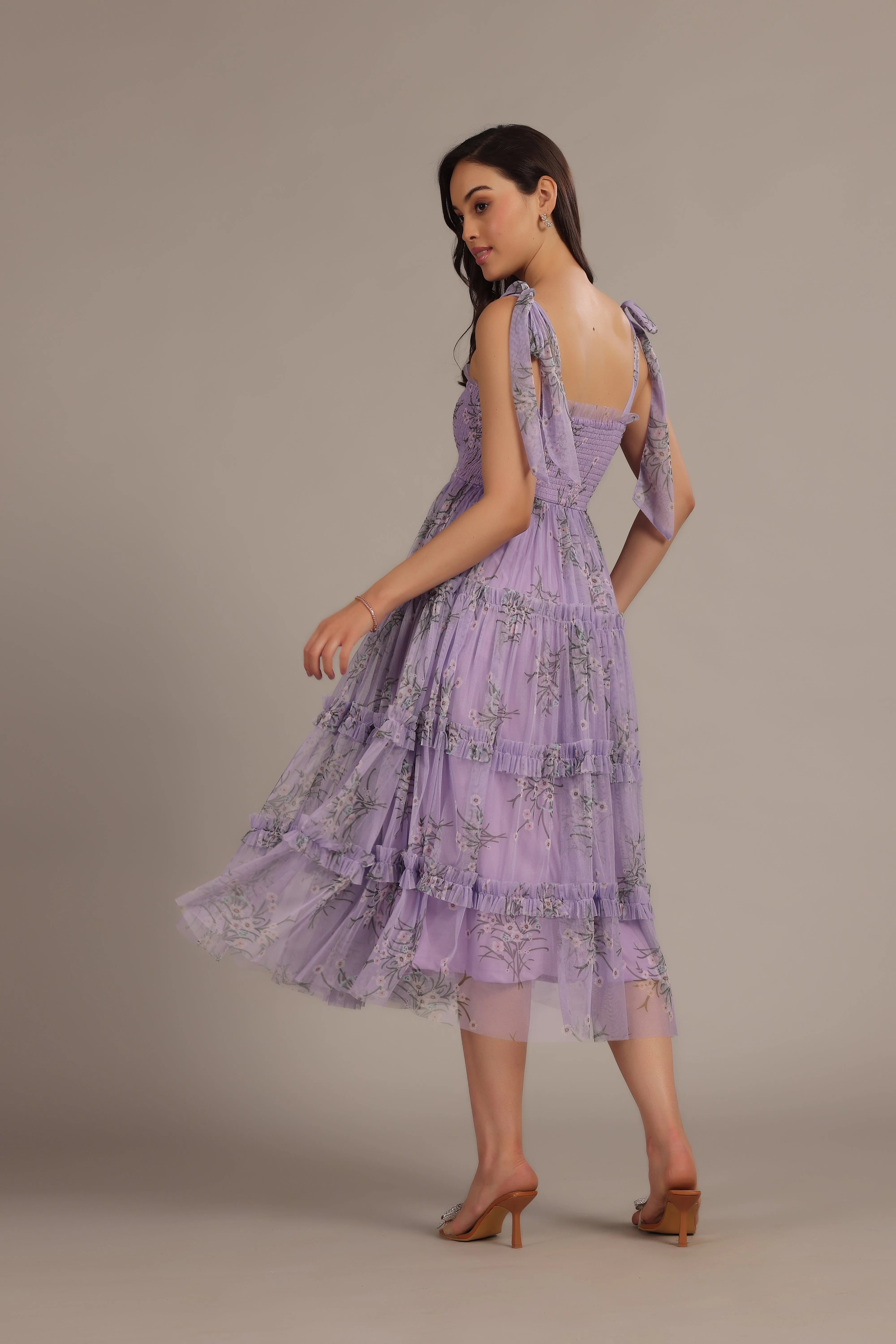 Louise Midi Dress in Lilac Floral sold by Lace & Beads product image thumbnail 3