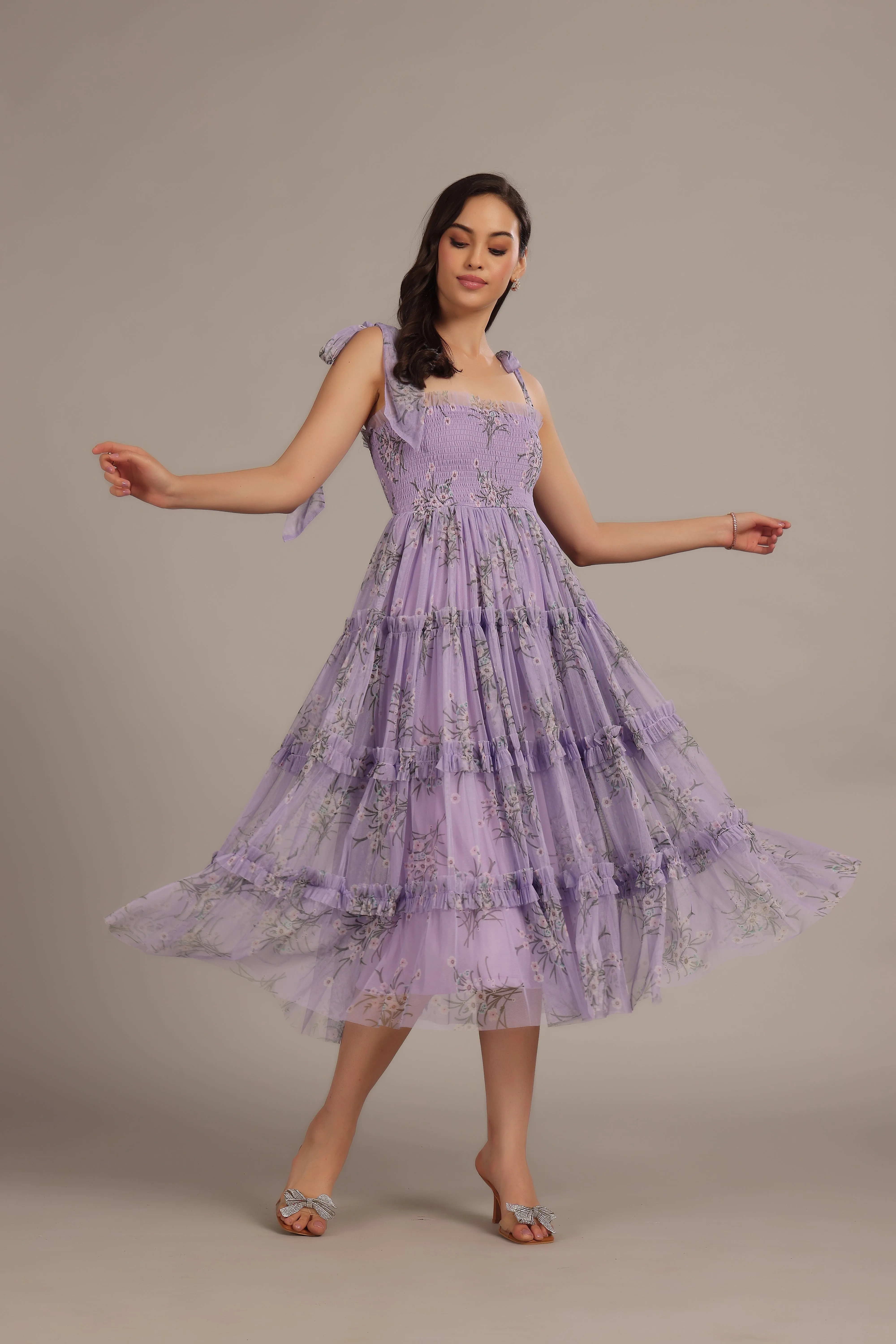 Louise Midi Dress in Lilac Floral sold by Lace & Beads product image thumbnail 2
