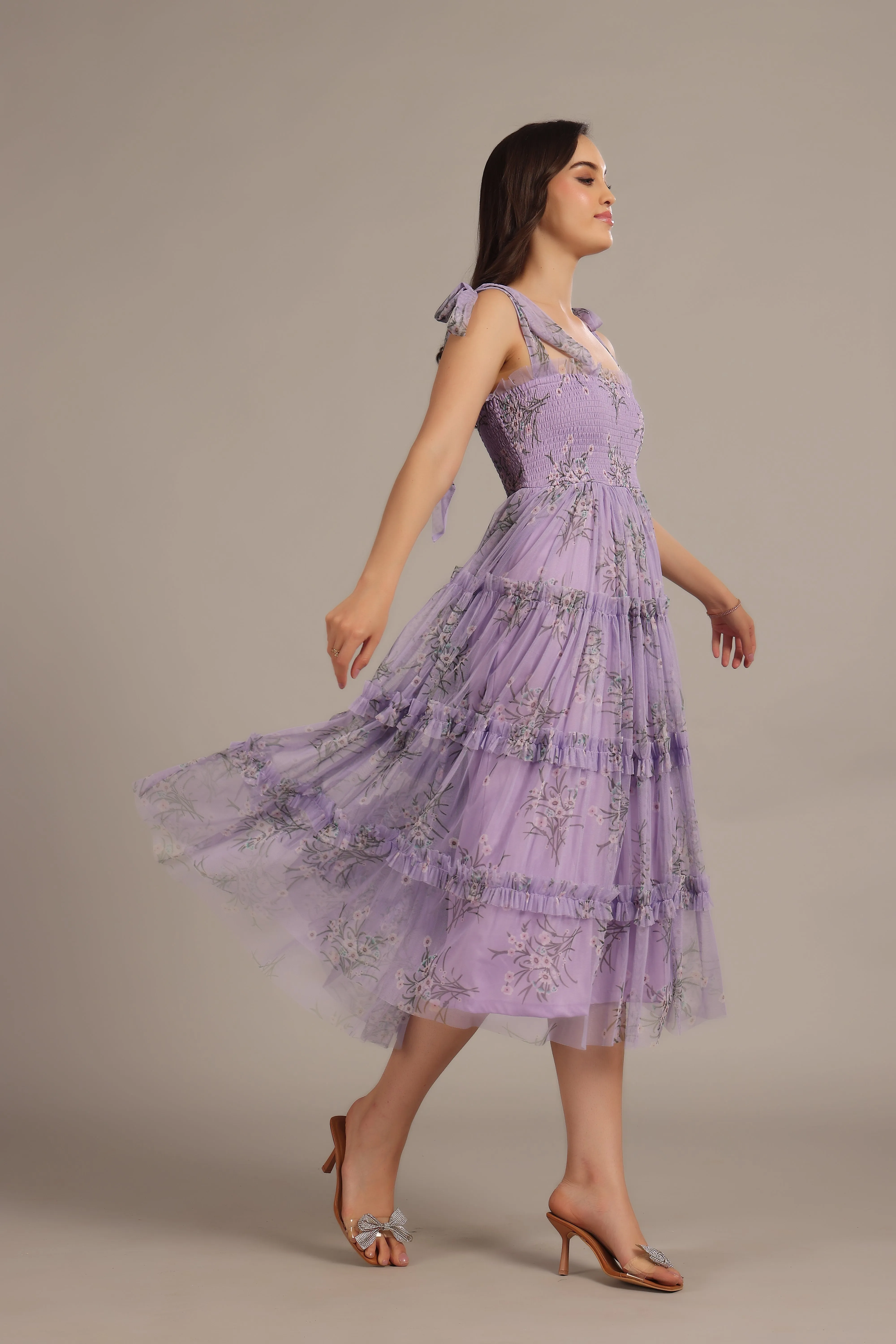 Louise Midi Dress in Lilac Floral sold by Lace & Beads product image thumbnail 4
