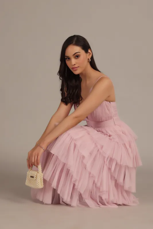 Oakley Maxi Dress in Powder Pink sold by Lace & Beads