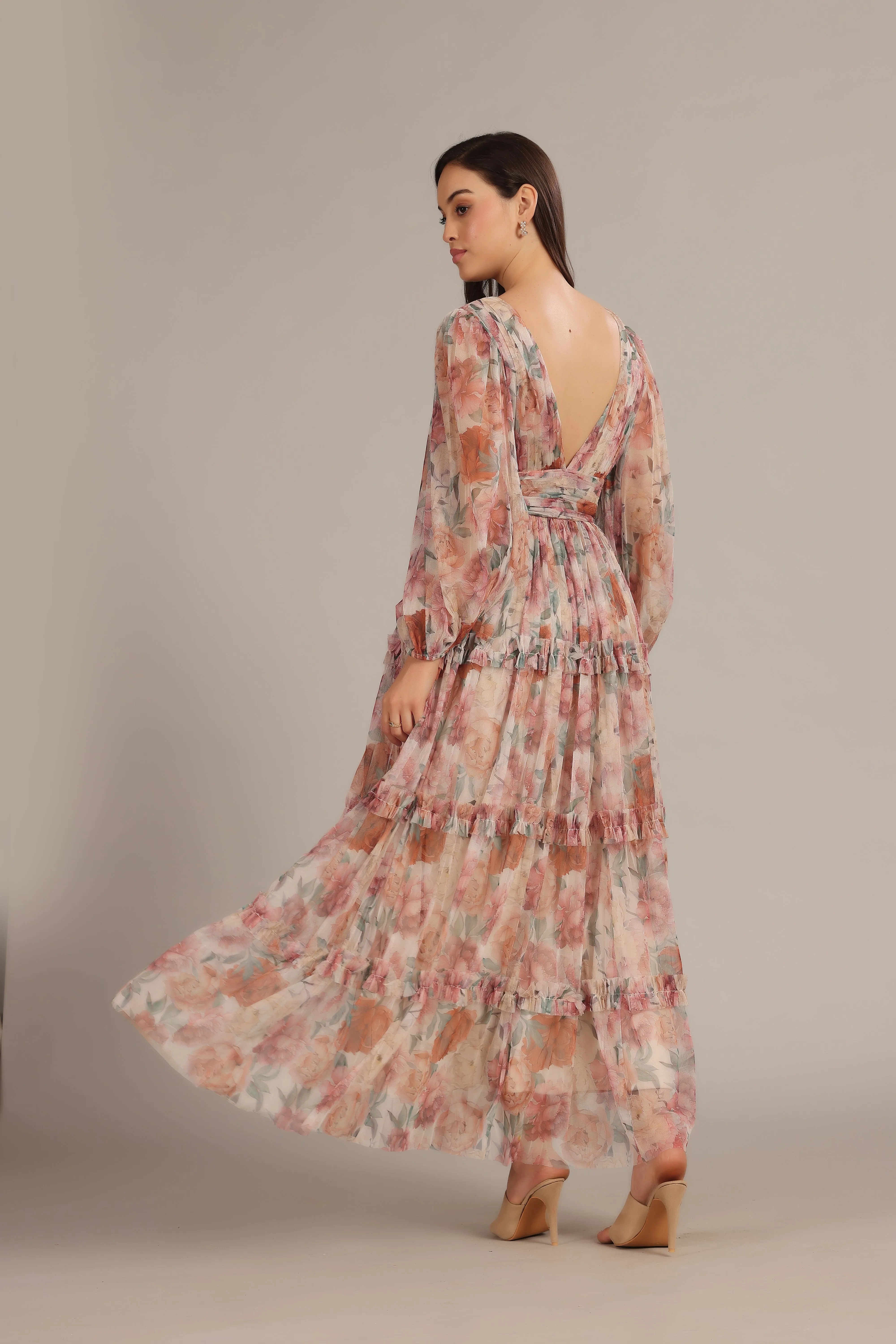 Lydia Maxi Dress in Light Brown Floral sold by Lace & Beads product image thumbnail 5